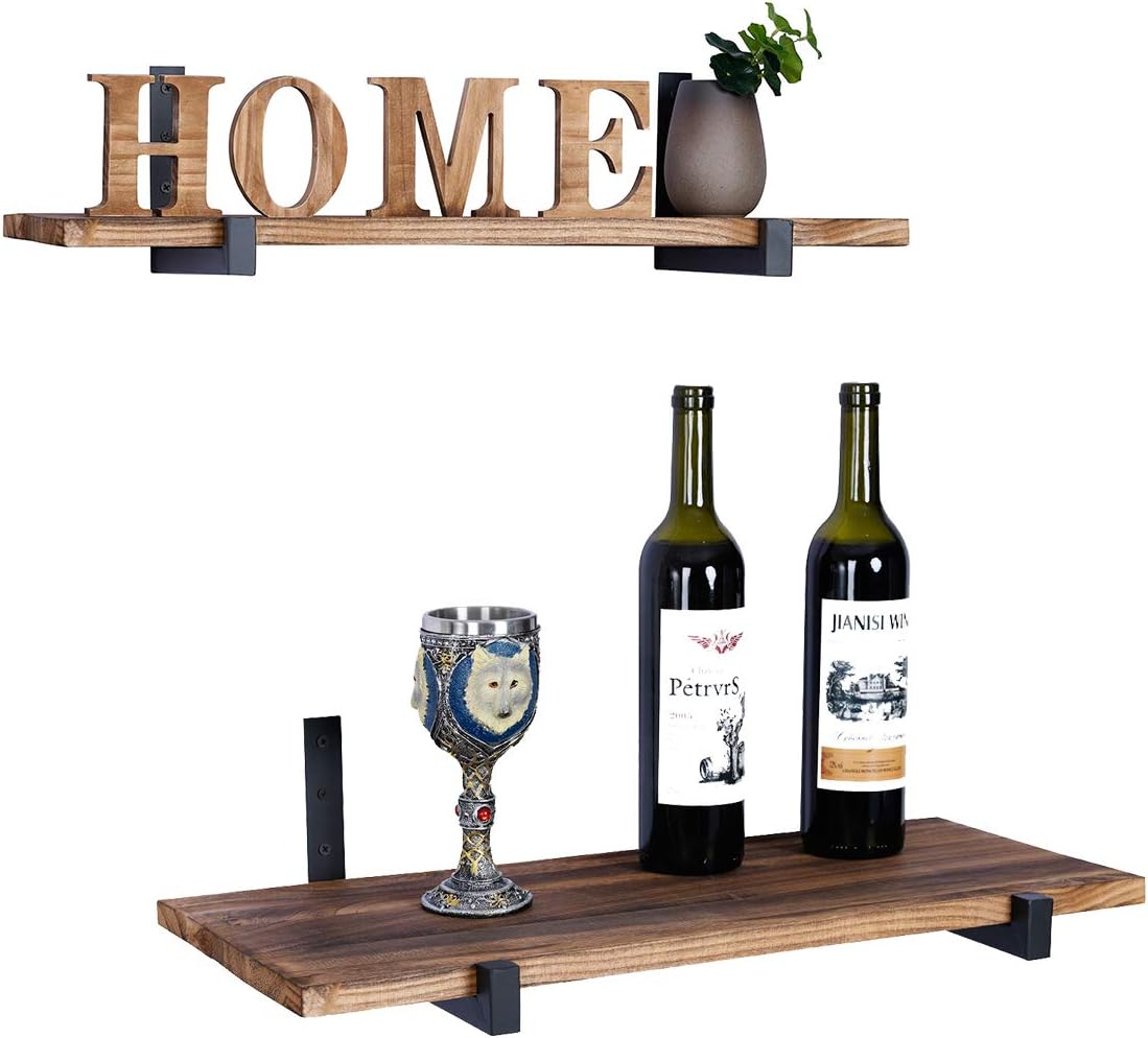 OVOV 6 Pack Heavy Duty Shelf Brackets Wall Mounted Industrial Farmhouse Floating Shelf Brackets with Lip (Black 8")