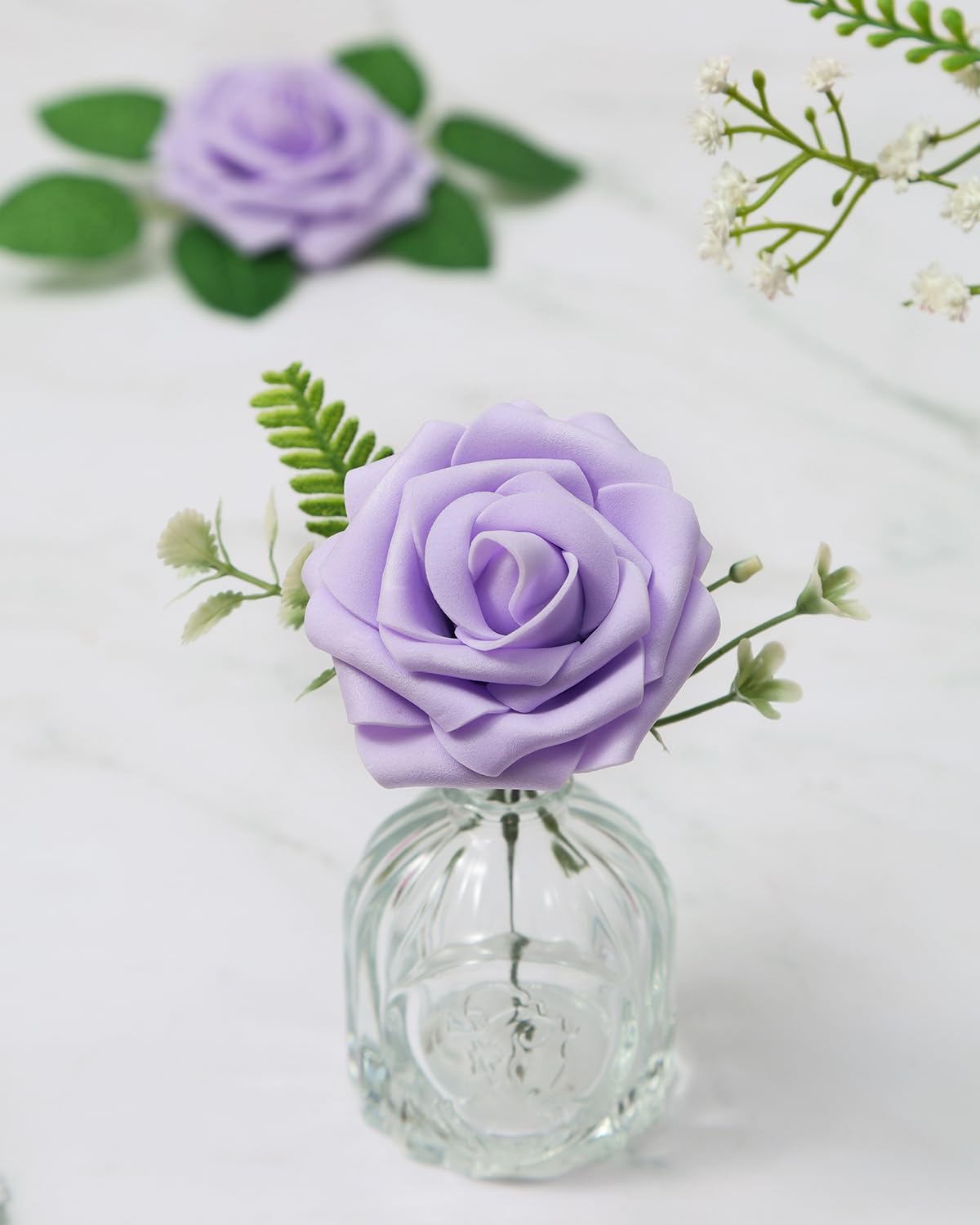 LEUCHTAMOR 25Pcs Artificial Roses Flowers Lilac Foam Roses Real Touch Fake Rose Heads for DIY Flower Garland Baby Shower Wedding Bridal Bouquets Table Floral Arrangement Party Home Decoration - Image 2