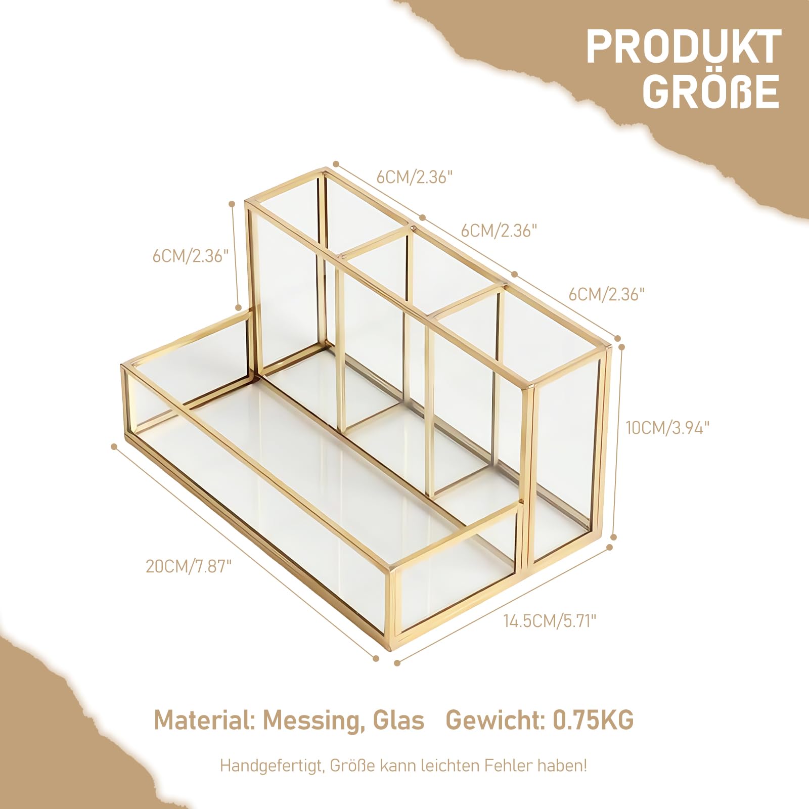 HARLIANGXY Make up Kosmetik Organizer, Make up Pinselhalter Glas, Beauty Organizer, Kosmetikpinsel Behälter, Cosmetic Organizer Gold, Schmink Aufbewahrung Box