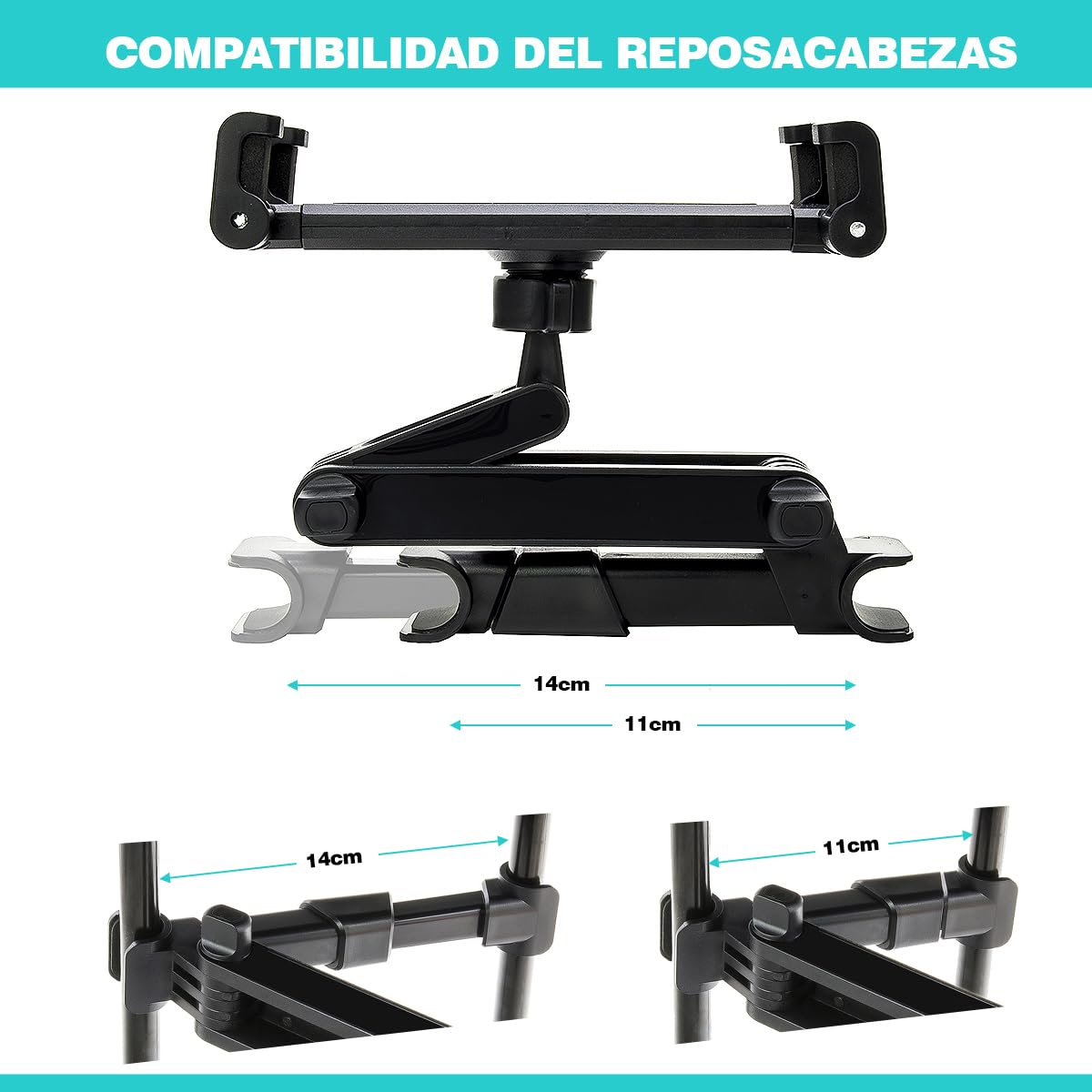 Soporte Tablet Coche Reposacabezas. Soporte Tableta Coche Soporte Universal Ajustable, Soporte Compatible con iPad, iPhone, Galaxy Tab, Huawei Mediapad, Smartphones, videoconsolas, eReader.