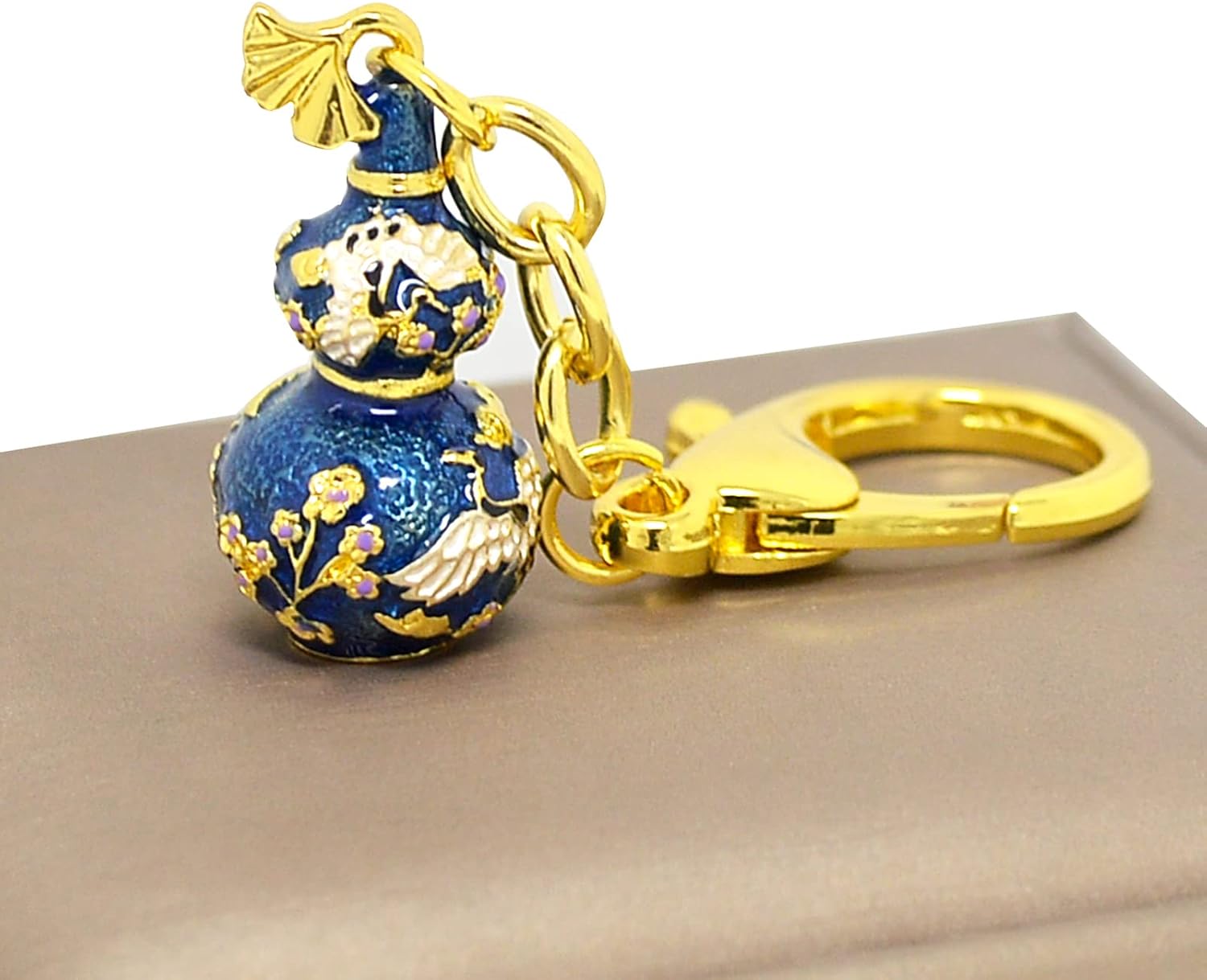 Fengshuibringluck Feng Shui BLUE WU LOU WITH JOYOUS CRANE KEYCHAIN Symbolizes Wisdom and Calmness, 10*1.8cm/3.9*0.7in (FW4992)