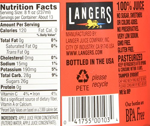 Image of Langers Apple Juice, 3 Liter Bottle