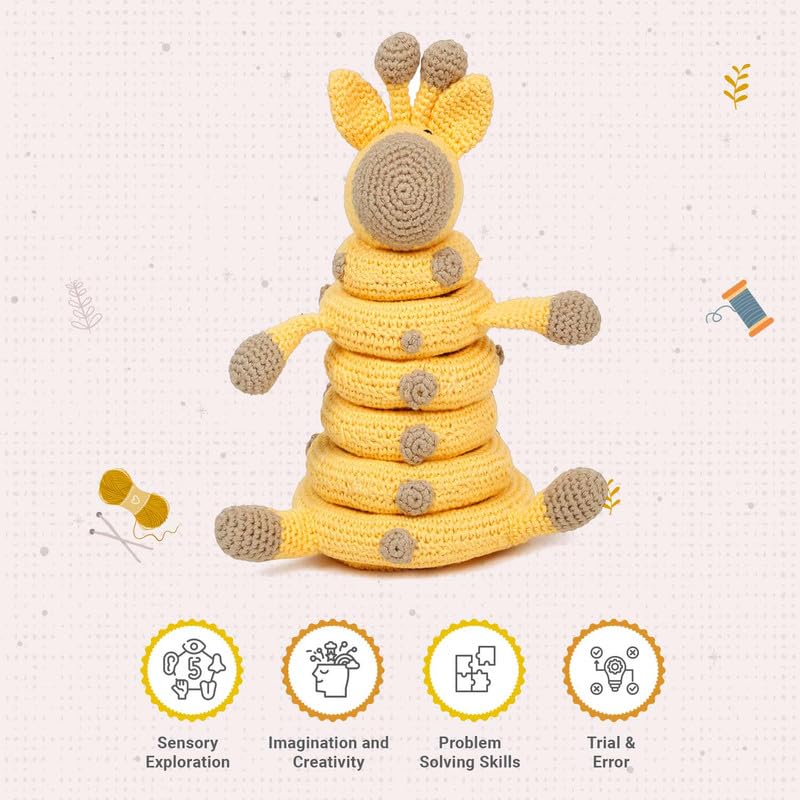 Image of LITTLE GINNIE Giraffe Crochet Toy for Kids, Ring Stacker Toys for Babies | Learning Montessori Toys for 6+ Months