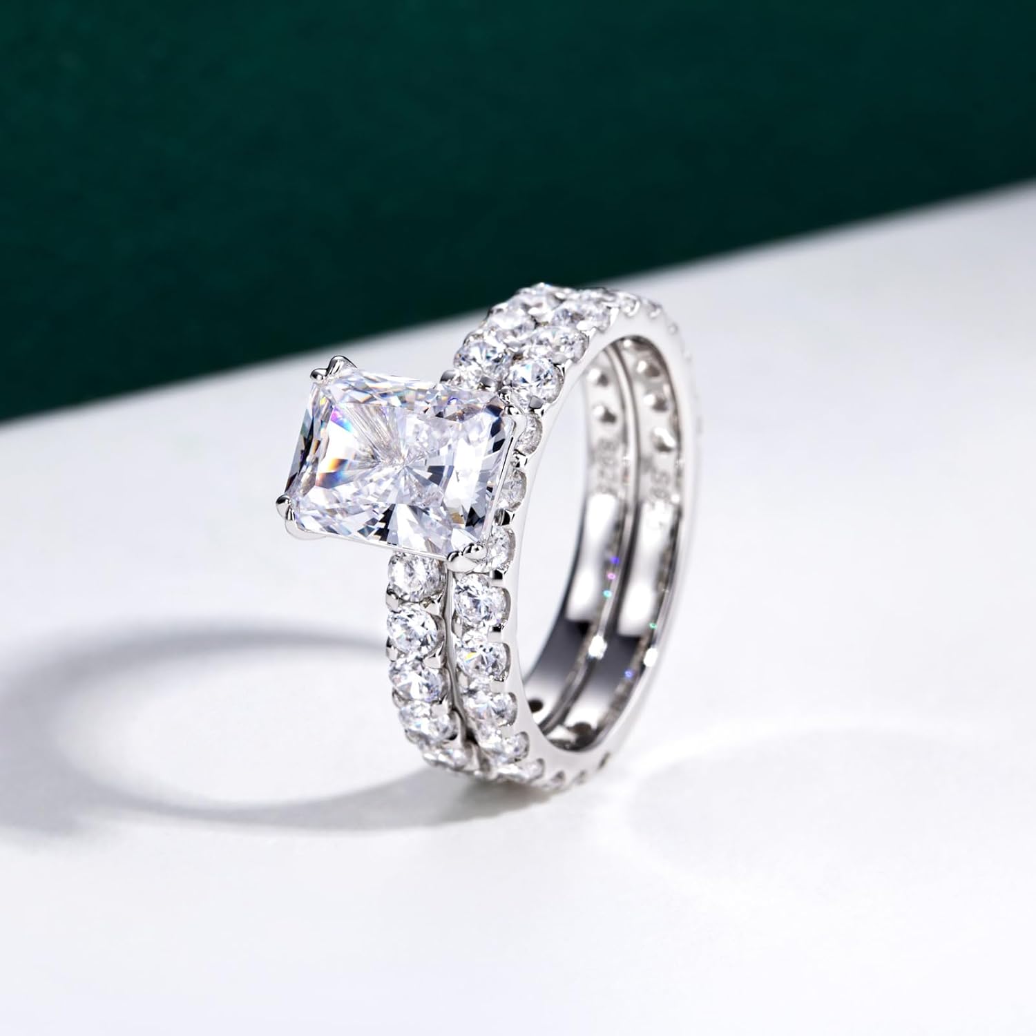 Bo.Dream 5A CZ Wedding Ring Set Oval/Cushion/Radiant Cut Engagement Rings for Women Platinum Plated 925 Sterling Silver