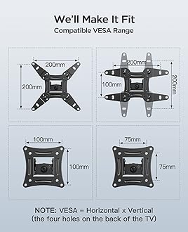 PERLESMITH TV Wall Bracket for 13-42 inch TVs, Swivels Tilts TV Wall Mount for Flat & Curved TV，VESA 75x75mm to 200x200mm up to 20kg