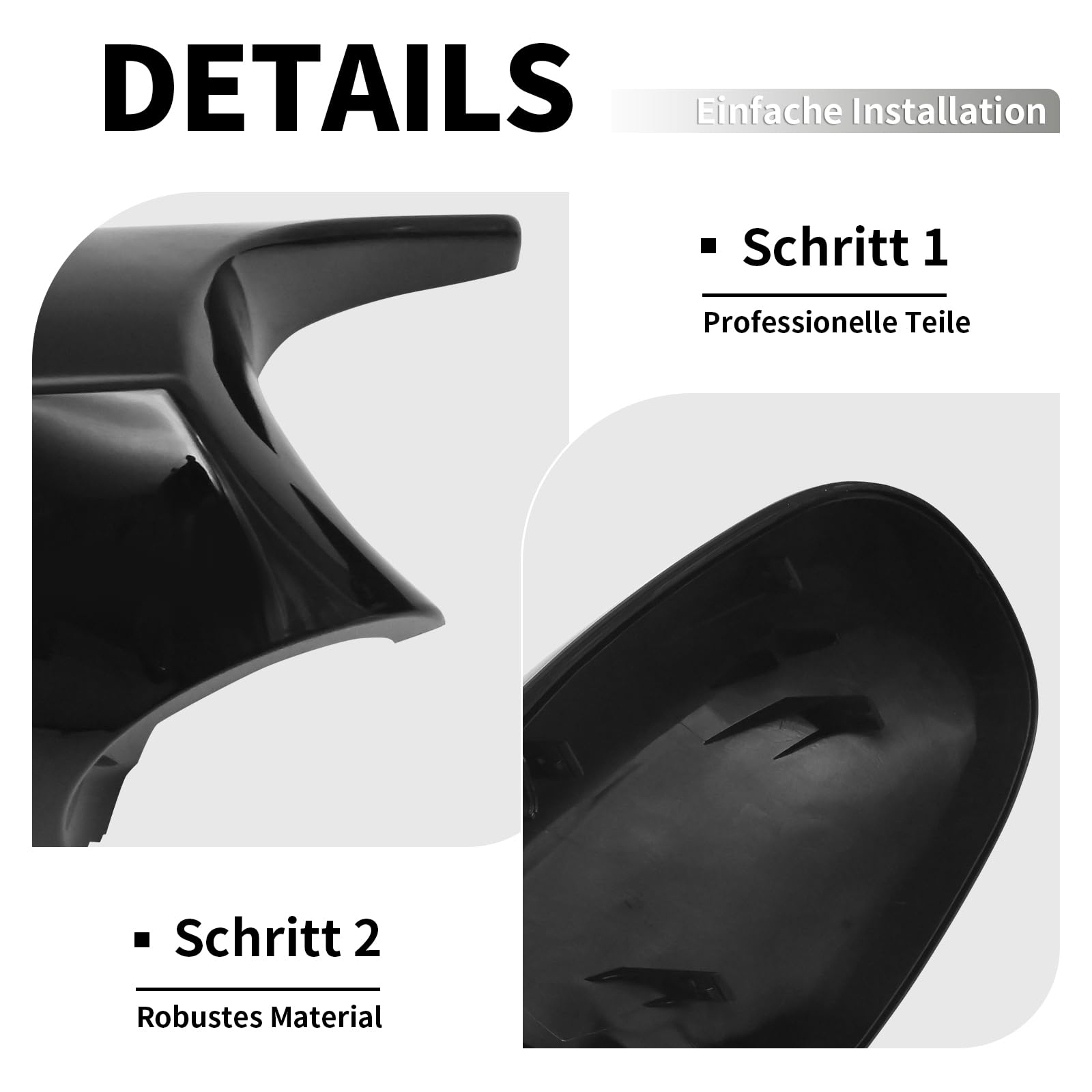 2 Stück Auto Spiegelkappen, Rückspiegelgehäuse für BMW E81 E82 E87 E88 LCI, E90 E91 E92 E93 2009-2013 | Seitenspiegelabdeckungen (Glänzend Schwarz)