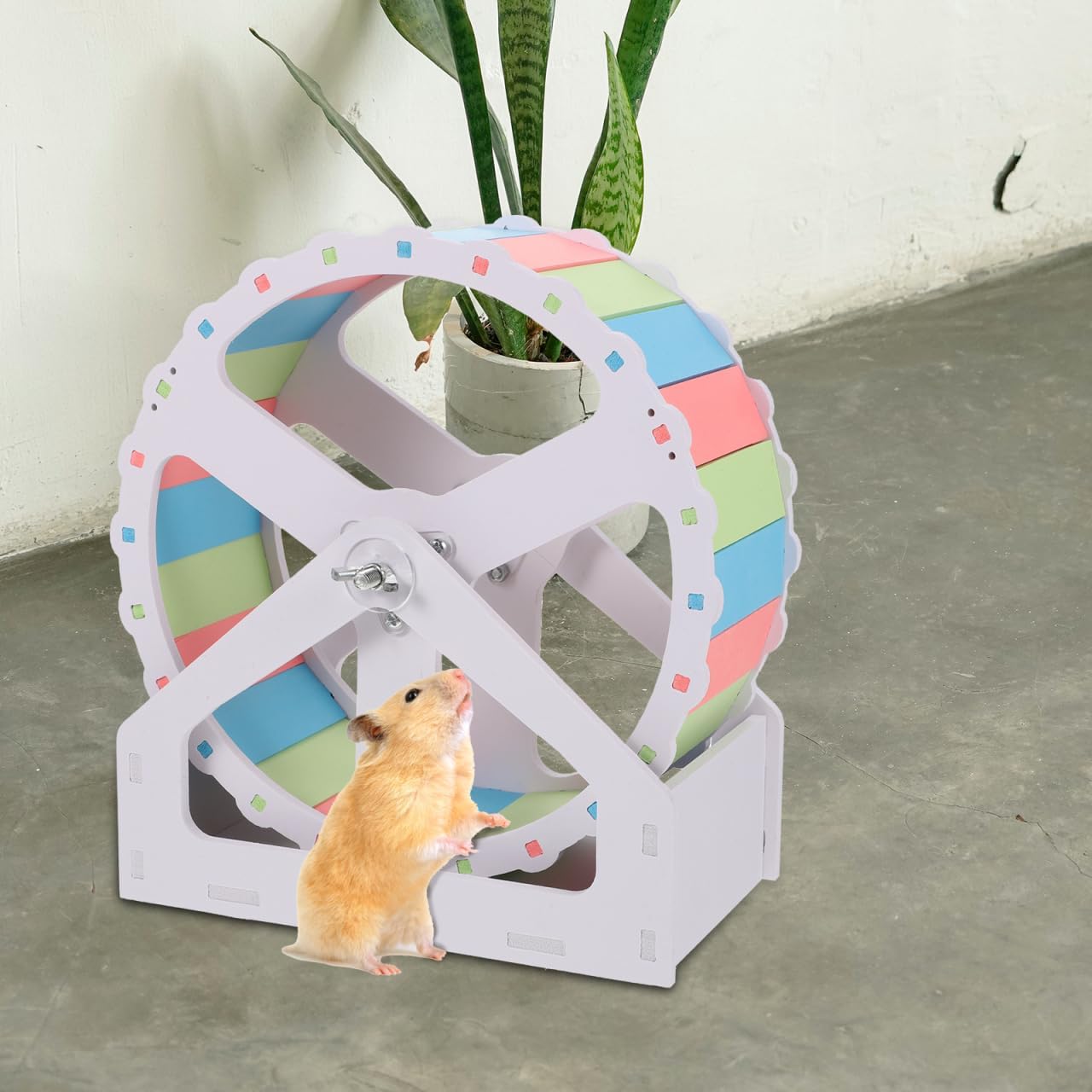 Hamster Wheel with Stable Base, Quiet Running Wheel for Chinchillas, Guinea Pigs, and Small Pets, Easy Assembly PVC Exercise Toy