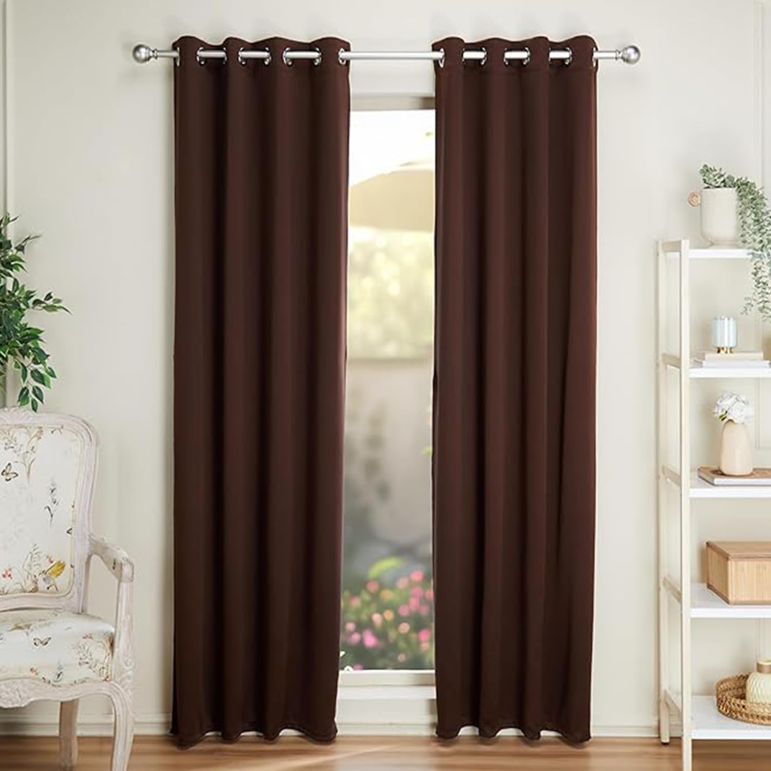 Amazon Basics - Room Darkening Blackout Door Curtains, 100% Room Darkening | 7 Feet |Set of 2| Plain Design | for Living Room and Bedroom | 115cmx210cm, Color- Coffee