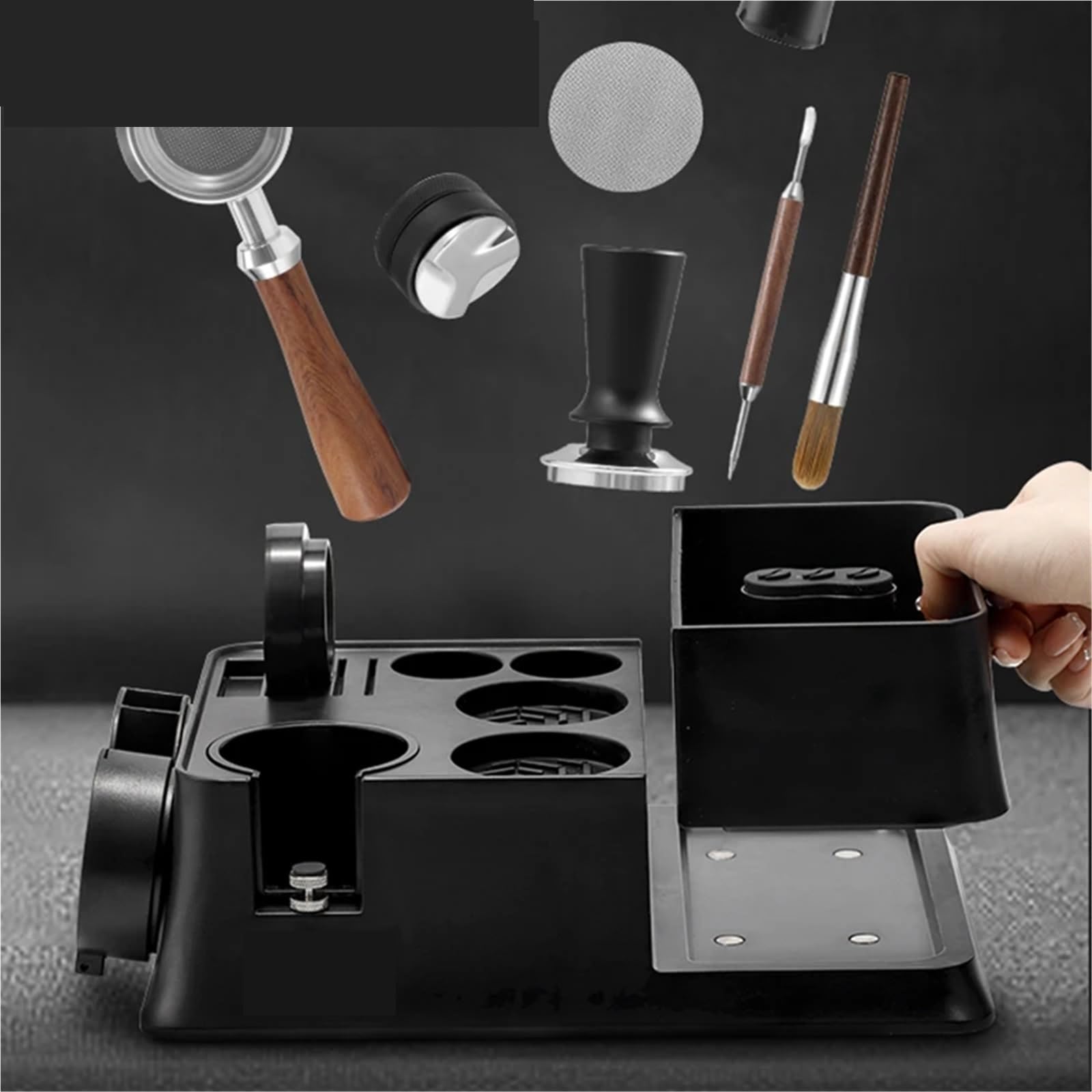 Espresso Tamper Estación Estación de compactación de café, Soporte for portafiltro de 51mm, 54mm y 58mm, Soporte for tapete, Accesorios for Cajas de Golpe de Espresso(White)