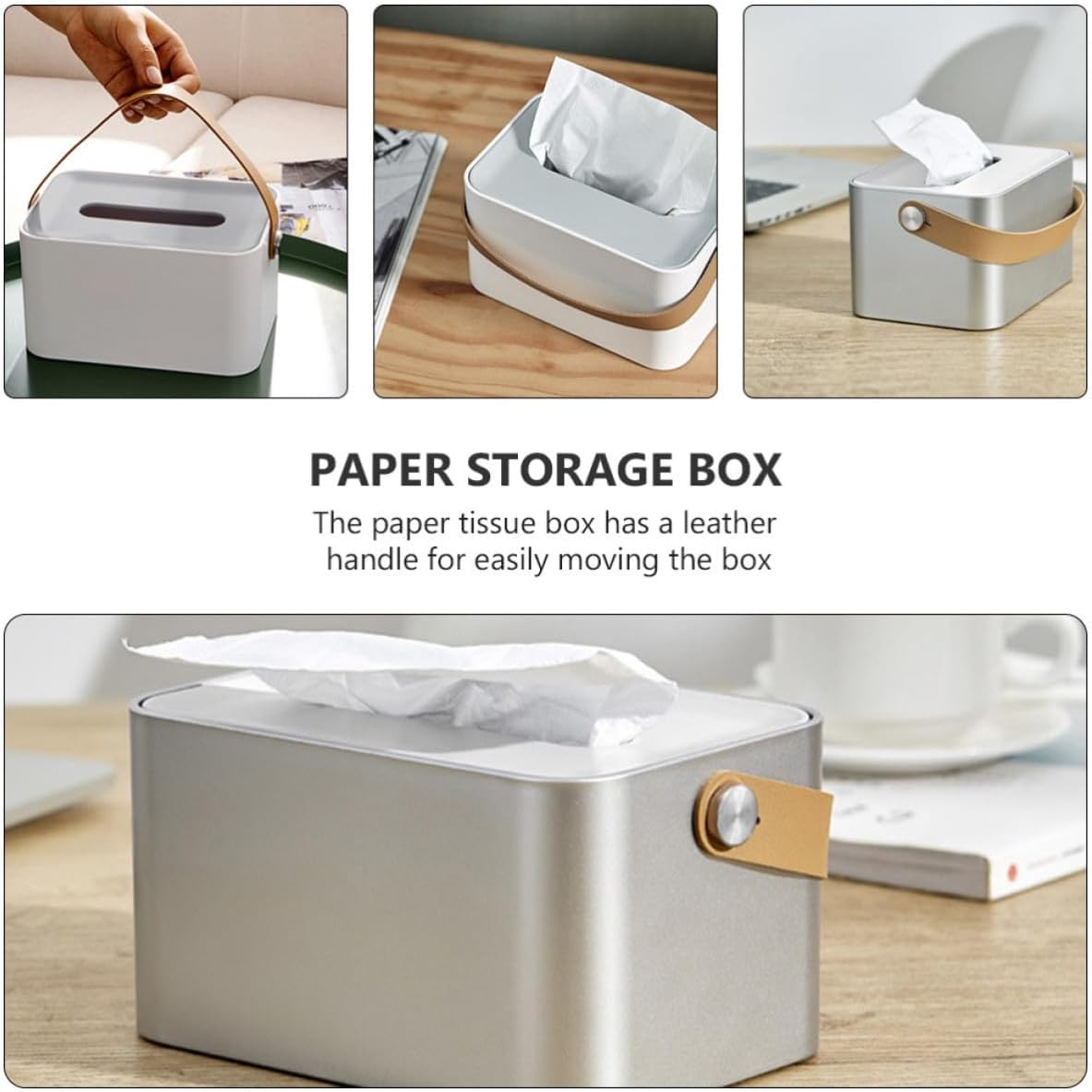 Portable Square Tissue Box Dispenser Made of Abs and Leather Lightweight Design, for Home and Office Desk Use, Fashionable and Tasteful Appearance Tissue Holder