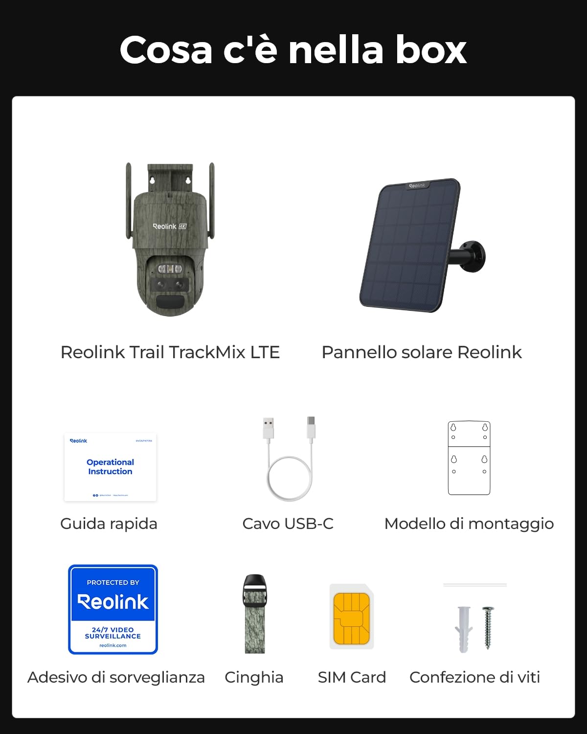 Reolink 4K Telecamera 4G LTE con Doppio Obiettivo, SIM Inclusa, Zoom 6X | Fototrappola con SIM e Pannello Solare, IR Invisibile, Telecamera da Esterno con Tracciamento Automatico, TrackMix LTE