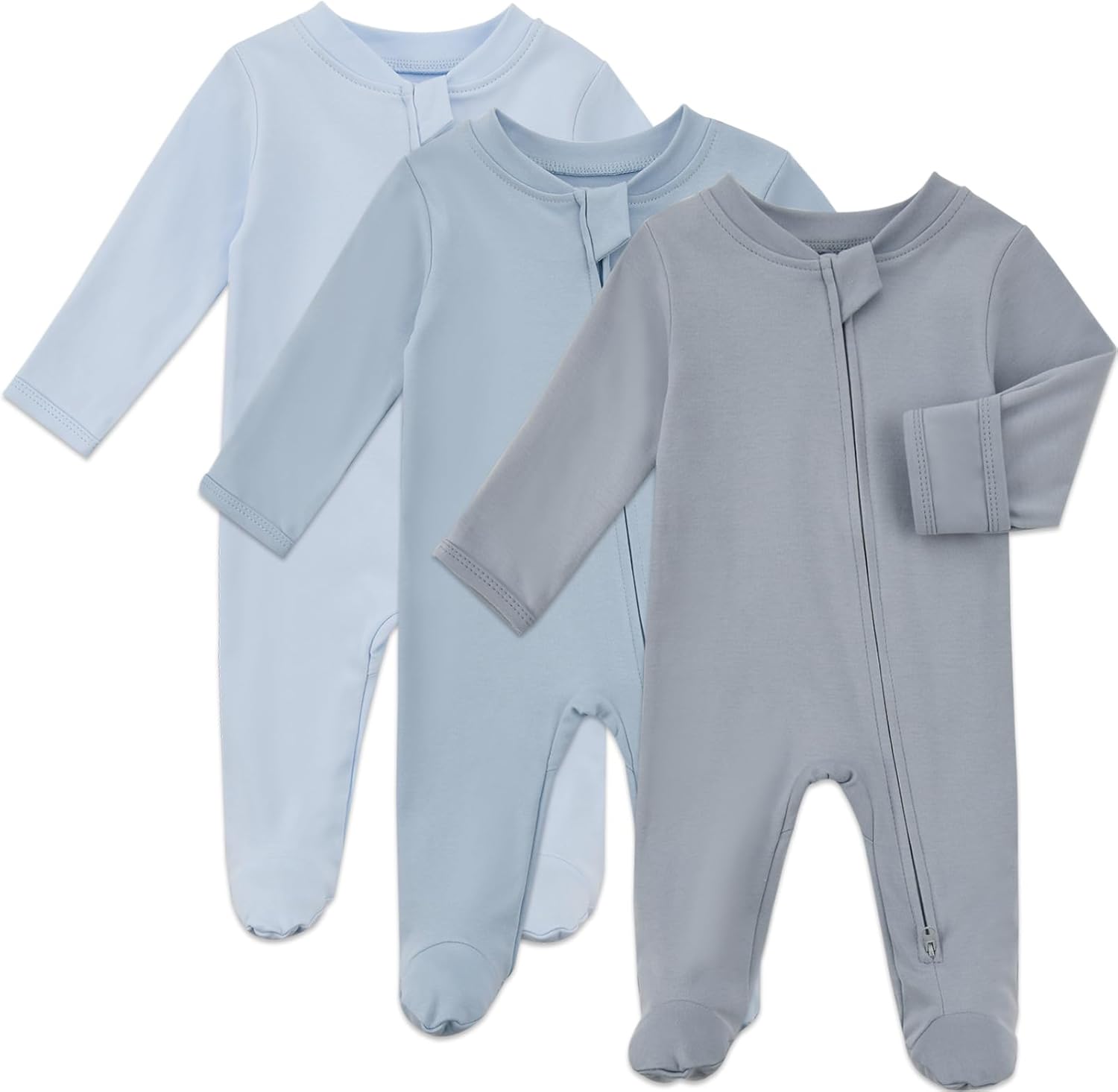 Aablexema Baby Organic Cotton Pajamas 2 Way Zipper Preemie Newborn One Piece Outfit Long Sleeve Footed Sleepwear