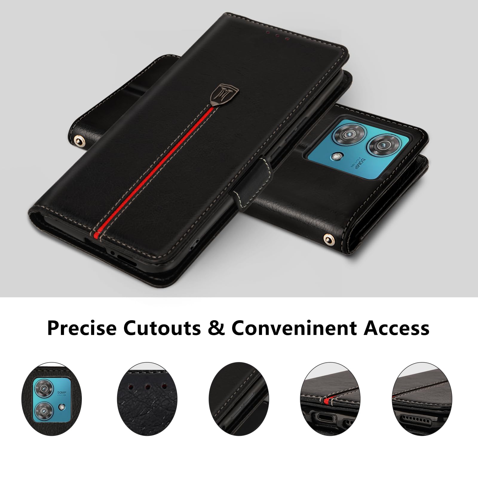 Cover Motorola Edge 40 Neo Con Rilievo – Custodia Libro In Pelle PU Con Portafoglio, Slot Carte E Chiusura Magnetica – Rossa - 2