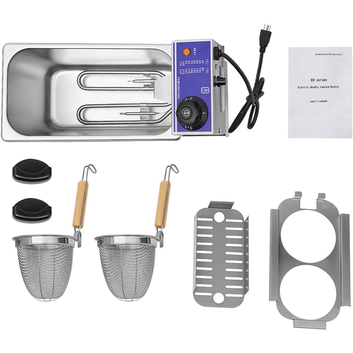 Cuocipasta Elettrico Professionale a 2 Fori, Macchina for Cucinare Noodles Elettrica da 2000 W con Filtro, Macchina for Cuoci Spaghetti in Acciaio Inossidabile, Temperatura Regolabile 30-110°C