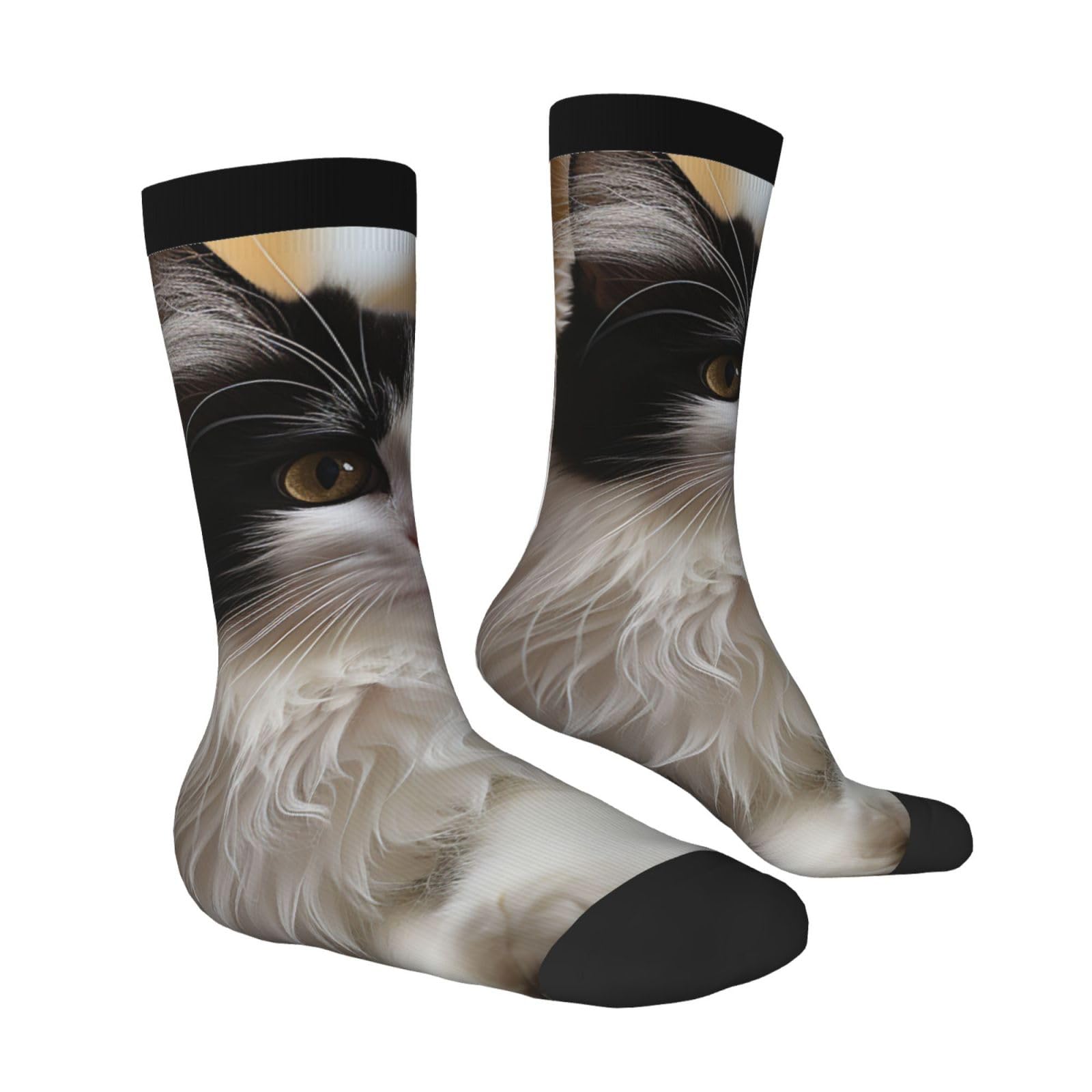 LZQPOEAS White and black kitten sitting Athletic Socks Unisex Cushioned Crew Socks Hiking Running Calf Sock Soft Above Ankle Sock