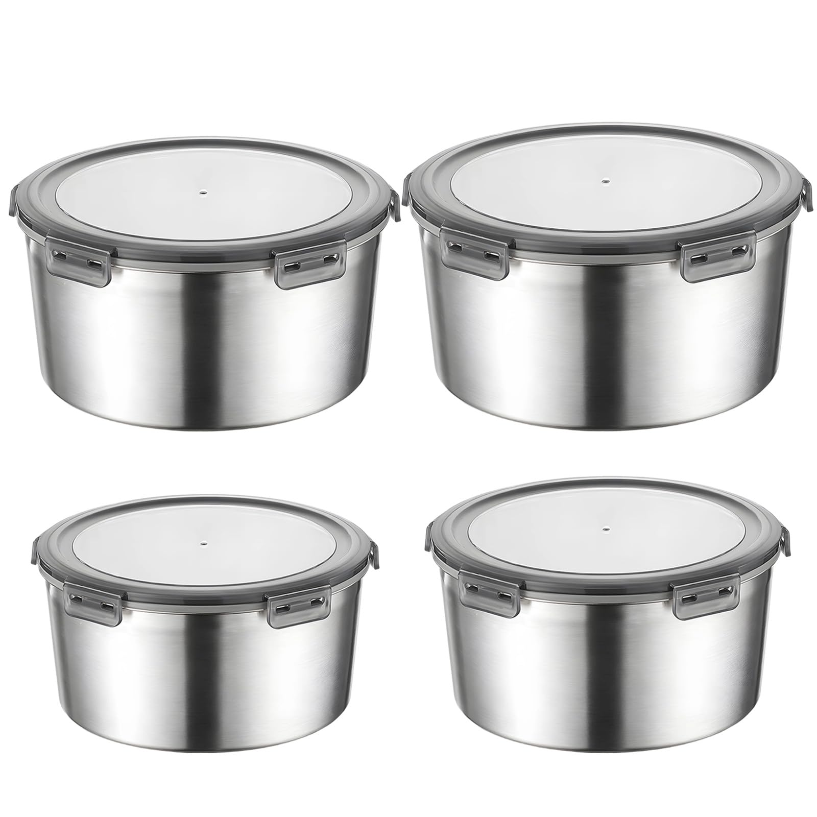Generisch 4 Stück Frischhaltedosen aus 316 Edelstahl, 400ml 600ml 1100ml 2200ml runde luftdichte Metall-Vorratsbehälter mit Deckel, stapelbar, Kühlschrankorganisation für Mittagessen, Obst