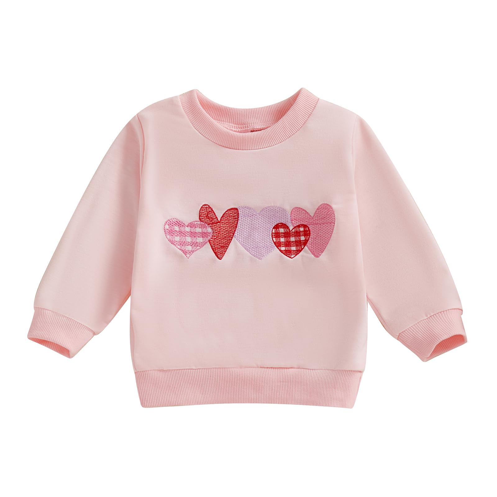 BeQeuewll Toddler Baby Girl Valentines Day Outfit Letter Embroidery Long Sleeve Sweatshirt Kids Girls Pullover Shirt Top (Pink, 3-4 Years)