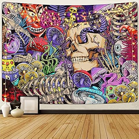 Skull Tapestry Mushroom Tapestry Skeleton Tapestry Aesthetic Tapestry Colorful Tapestry Wall Hanging for Room(51.2 x 59.1 inches) Cover
