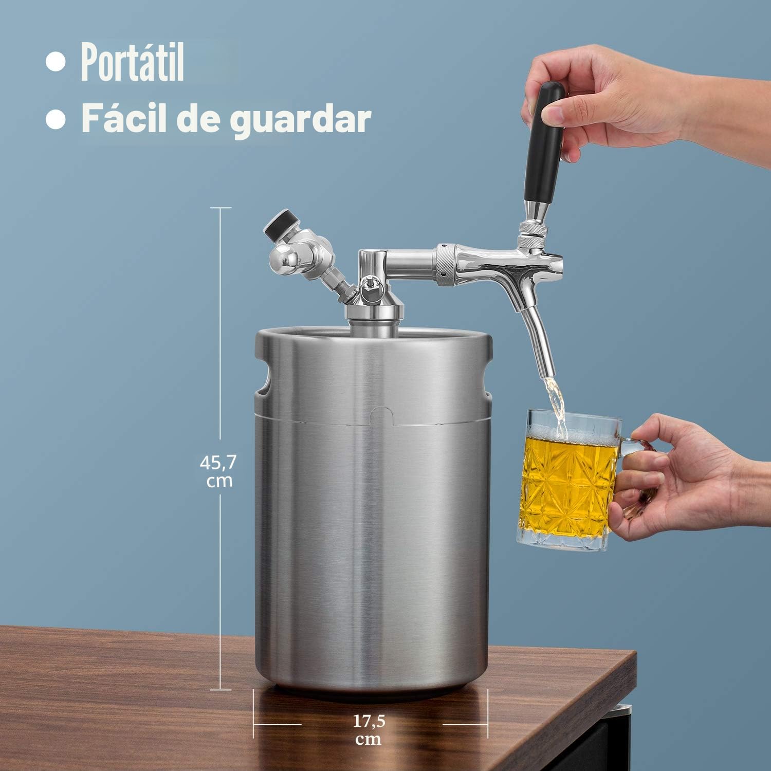 TMCRAFT 5 litros Minibarril Growler, sistema de kit de barril de acero inoxidable con grifo ajustable, para cervecerías caseras, cervezas artesanales y cerveza de barril frescas