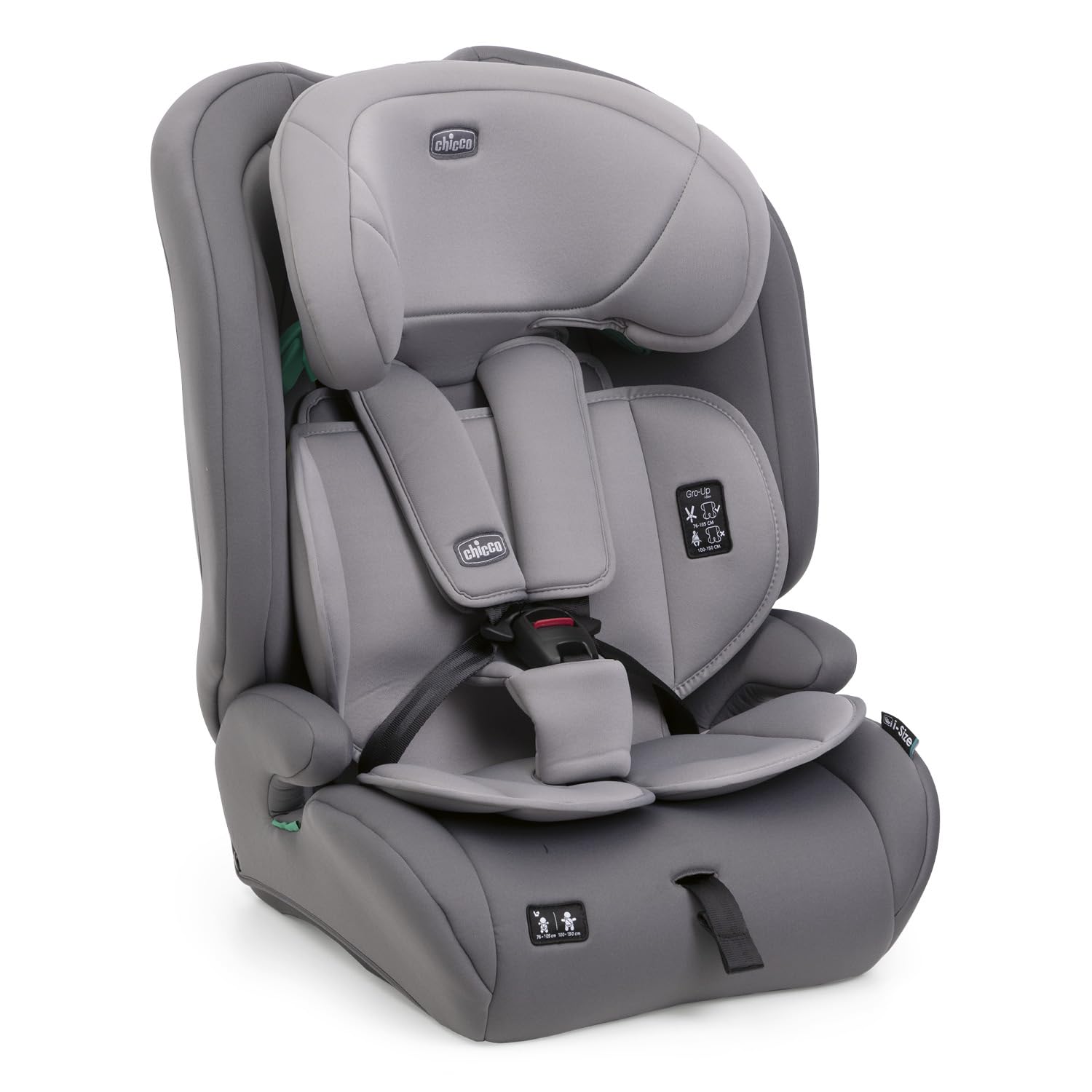 Chicco Gro Up i-Size, silla de coche para niños de 15 meses a 12 años (76-150 cm), ligera, pesa solo 5 kg, reposacabezas ajustable, con reductor, instalación con el cinturón de seguridad del coche.