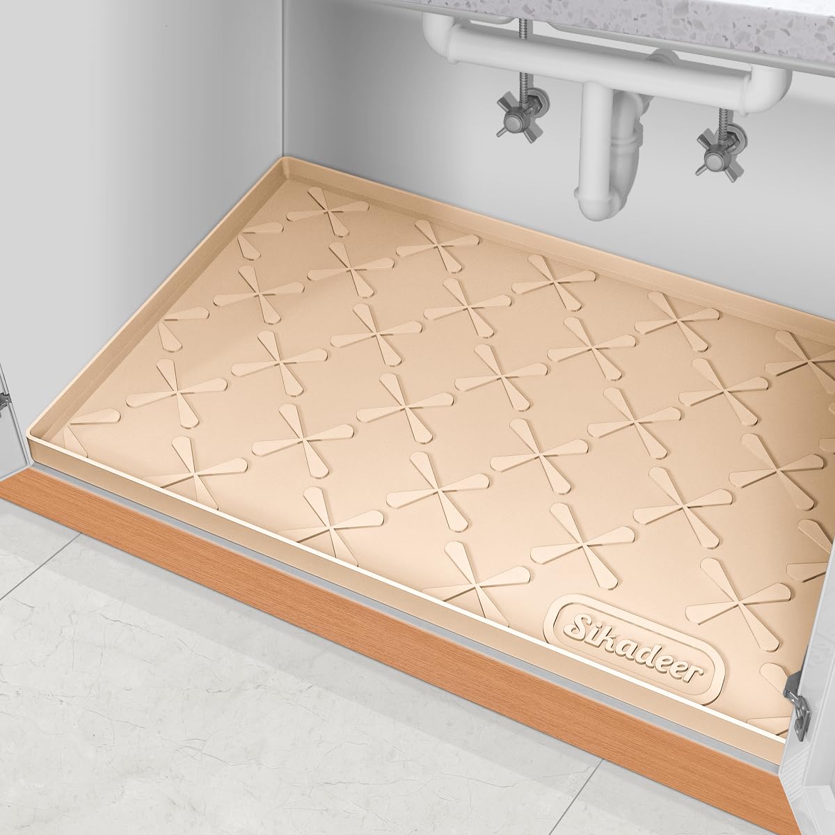 SIKADEER Under Sink Mat for Bathroom Waterproof, 25" x 19" Silicone Under Sink Liner Bathroom Cabinet Shelf Protector, Kitchen Bathroom Cabinet Mat, Under Bathroom Sink Drip Tray Liner (Beige)