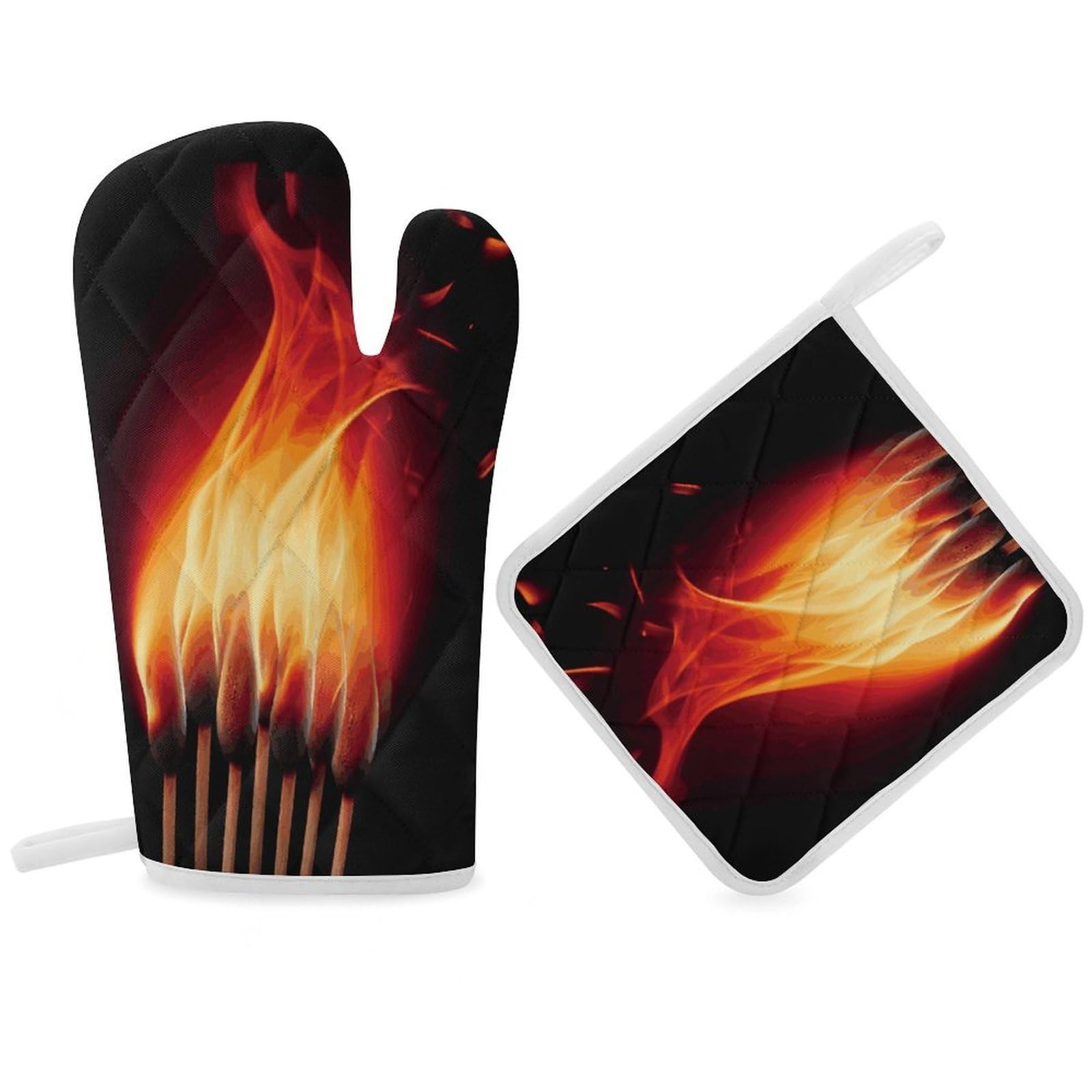 Fodpand Women's Style Flames Matches Oven Mitts And Pot Holders Sets,Oven Gloves For Kitchen Oven Mitts And Potholders For Baking Cooking Grilling Apartment Essentials