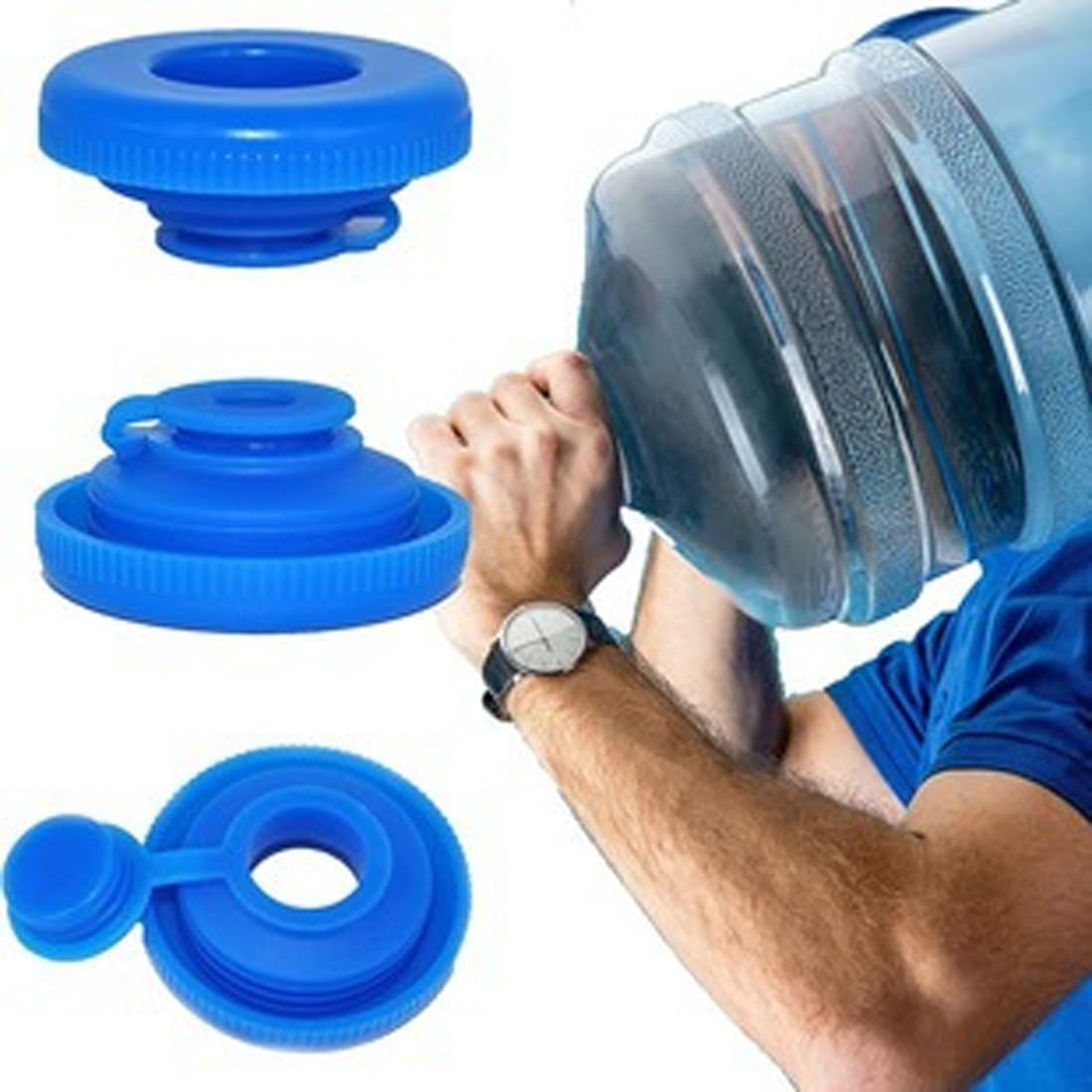3 pezzi Tappi di Ricambio per Bottiglia d'Acqua, in Silicone, anti-fuoriuscita, di tenuta riutilizzabile, a scatto, per boccioni acqua e bottiglie per acqua (5 galloni) (Blu)