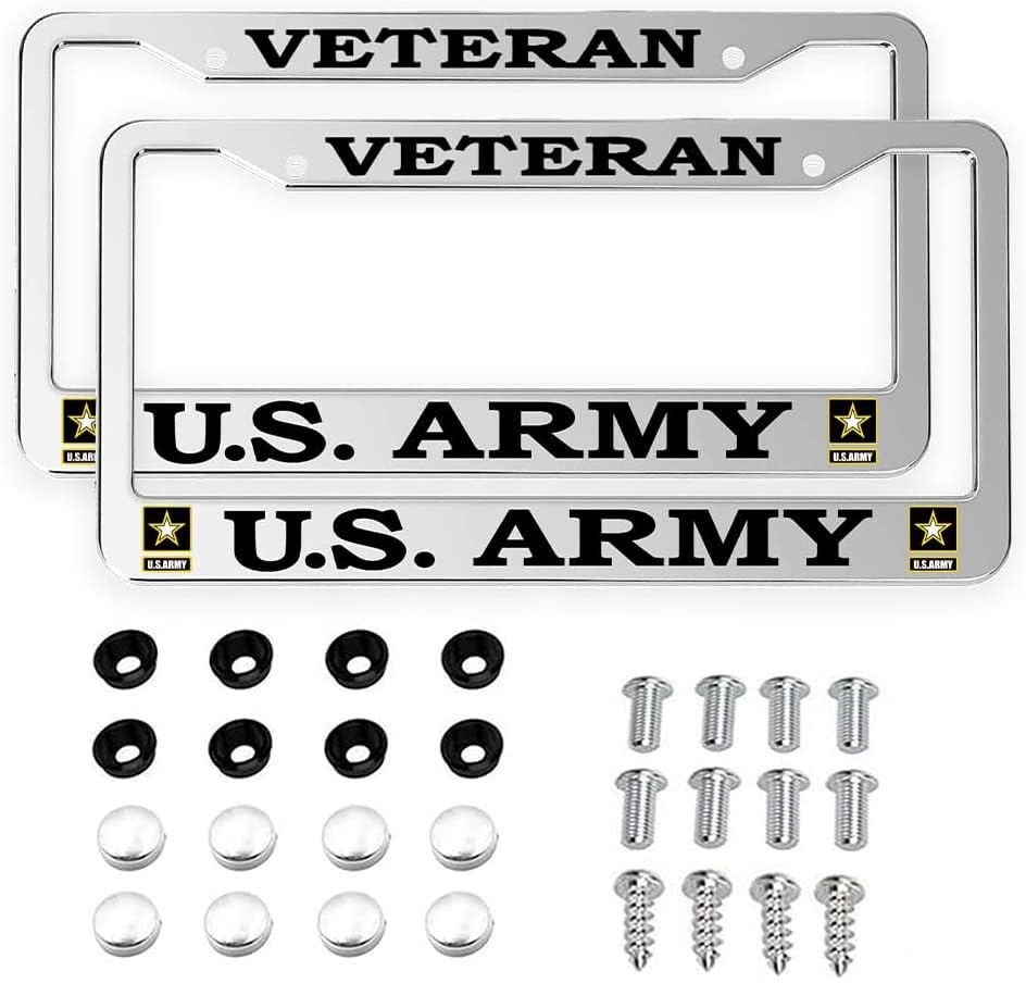 2 PCS for US Army Veteran License Plate Frames Matte Black Aluminum Veteran License Plate Holder License Plate