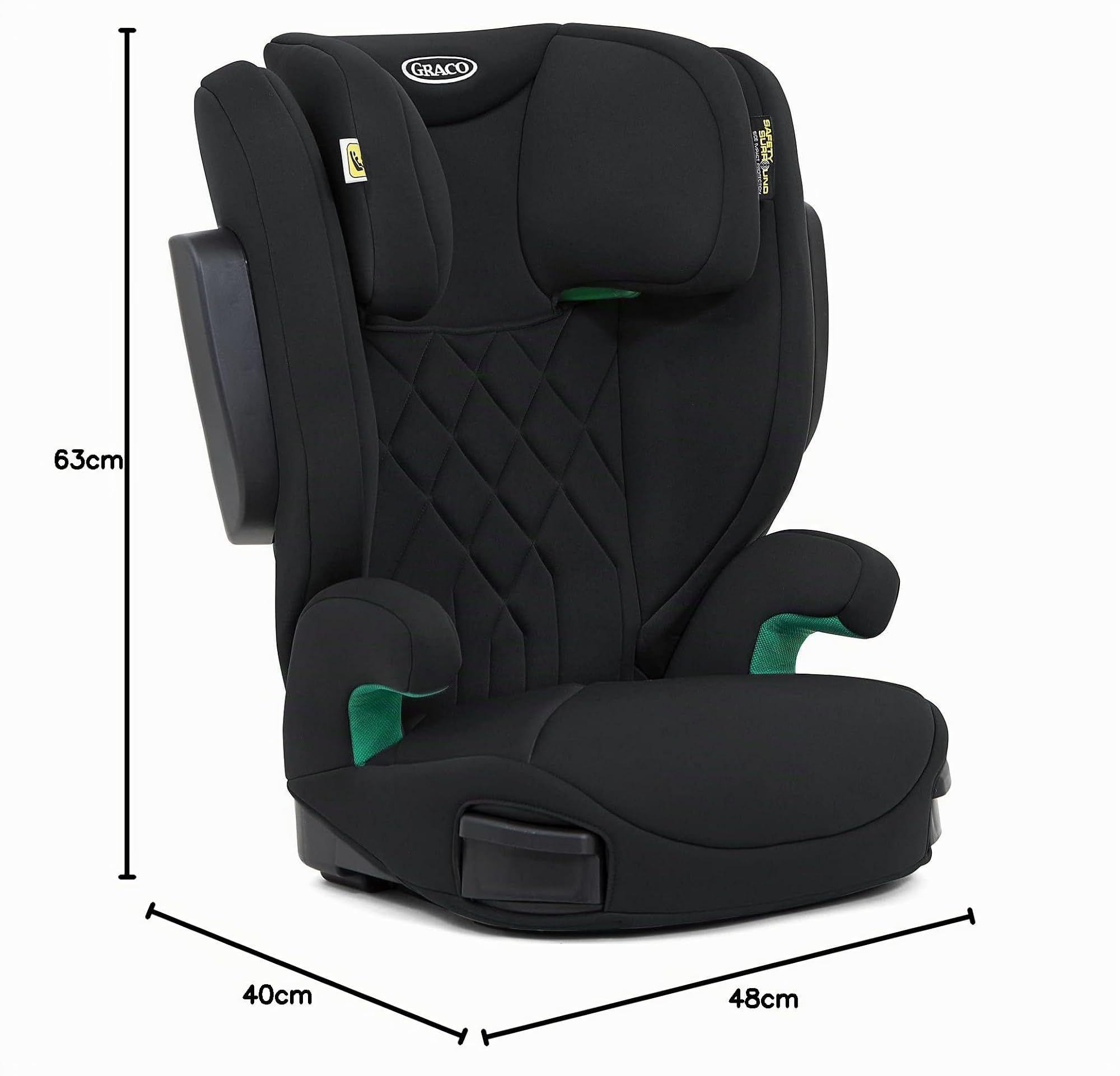 Graco EverSure™ i-Size R129 Autokindersitz, ca. 3,5 bis 12 Jahre (100 bis 150 cm), Kindersitzerhöhung, Armlehnen und Kopfstütze höhenverstellbar, leicht, schwarz, Black