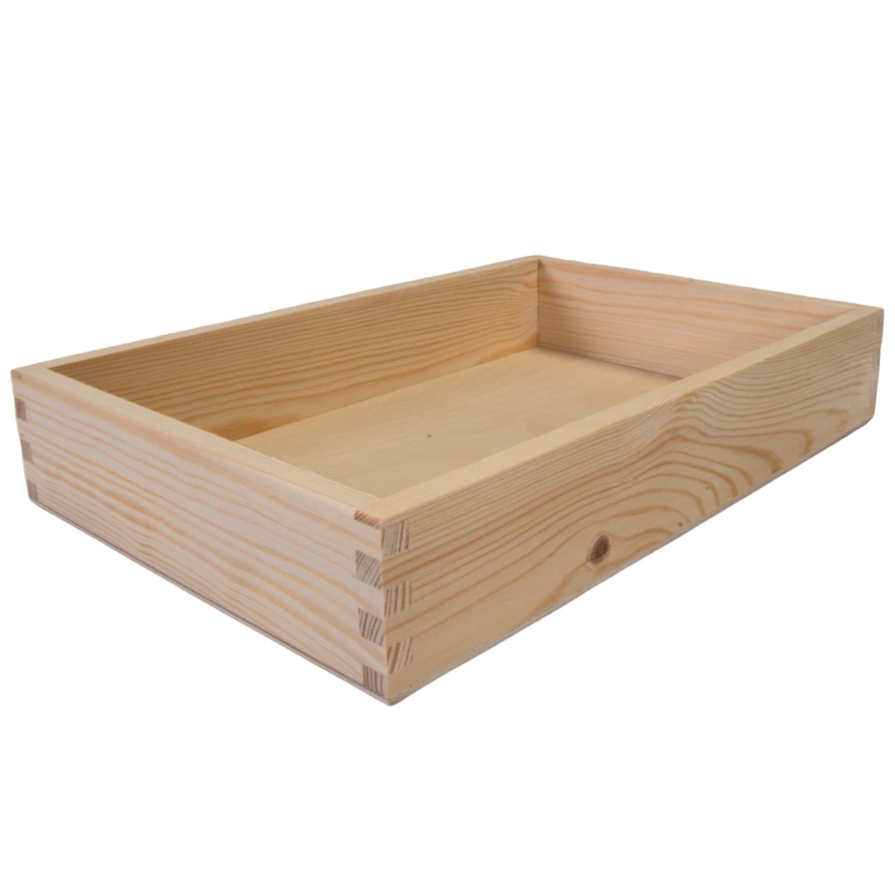 WooDeeDoo Large Wooden Storage Box Display Presentation Tray – Unfinished Pine Open Top Container for Packaged Food Items Kitchen Drawers Shelves or Utility Organisation – 30 x 20 x 5.4 cm — image 1
