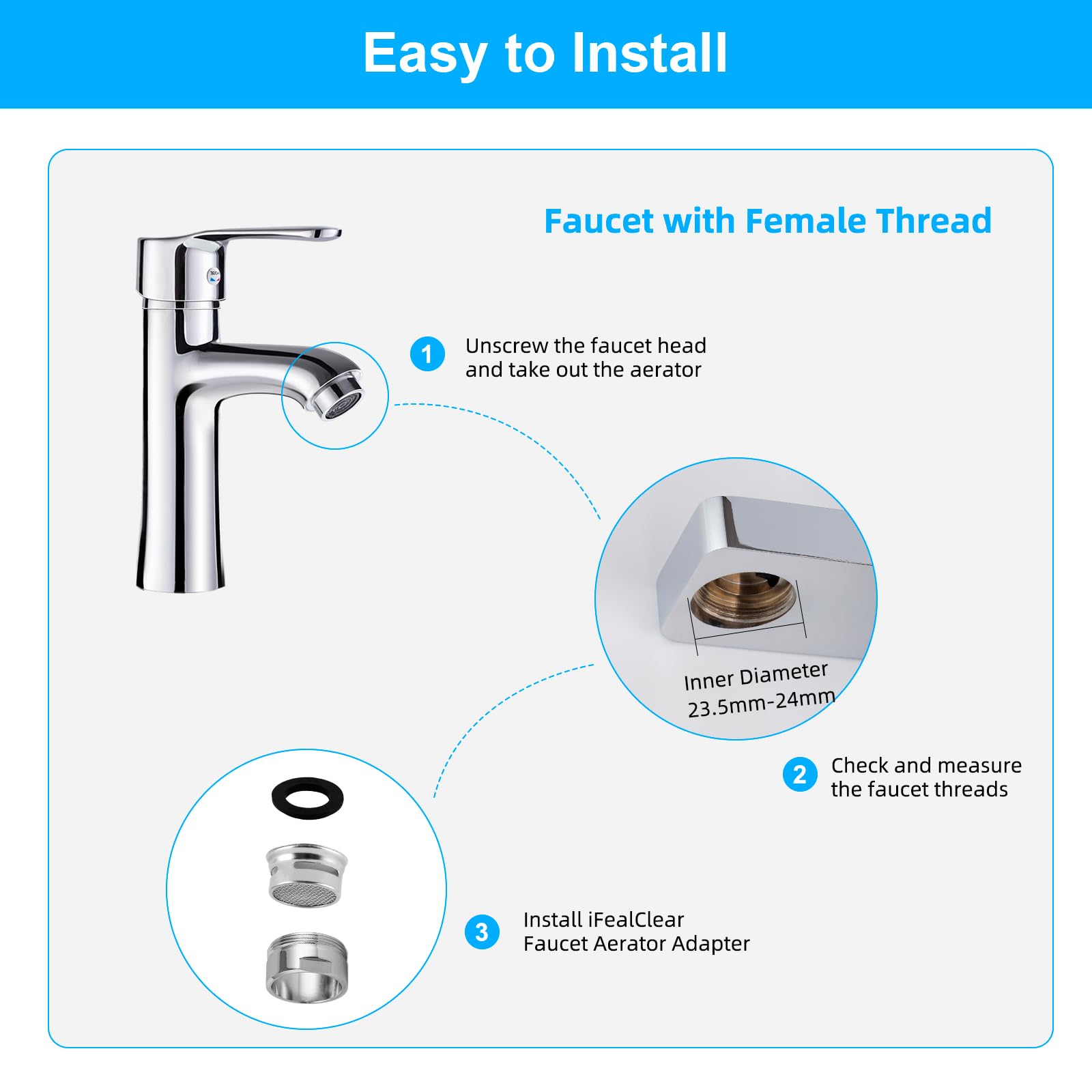 iFealClear 4 aireadores de grifo, filtro de grifo aireador de fregadero de cocina con carcasa de latón macizo, rosca macho de 15/16 pulgadas, aireador de grifo con junta para cocina y baño, cromado
