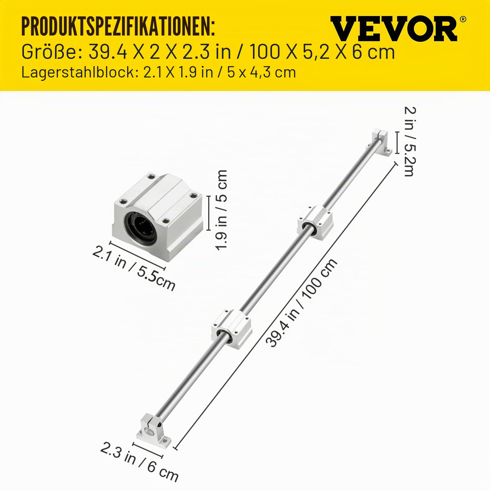 VEVOR SFC20 Linearführungsschienen-Set 1000 mm 2 Stück SC20 Gleitblöcke Schienenstützen