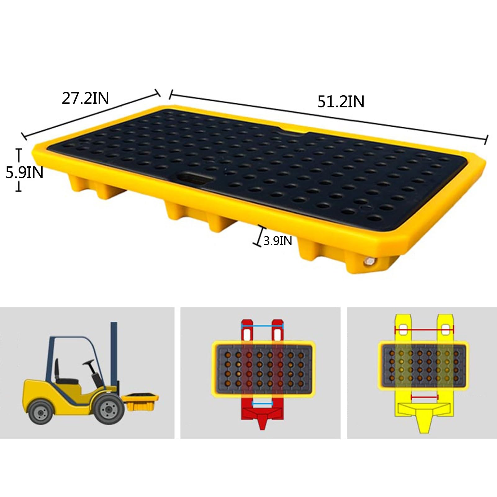 PFCDZDU Spill Containment Platform, Nestable Paint Bucket Leakproof Pallet with Forklift Pockets, Industrial Garage Detachable Polyethylene Tray, High Load Capacity (Color : Yellow-2 Pack, Size : 51