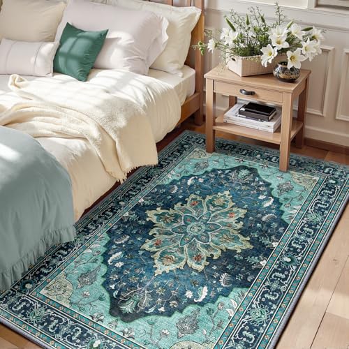 RELEANY Area Rugs 3'x5' Washable Non-Slip, Floral Vintage Distress Print