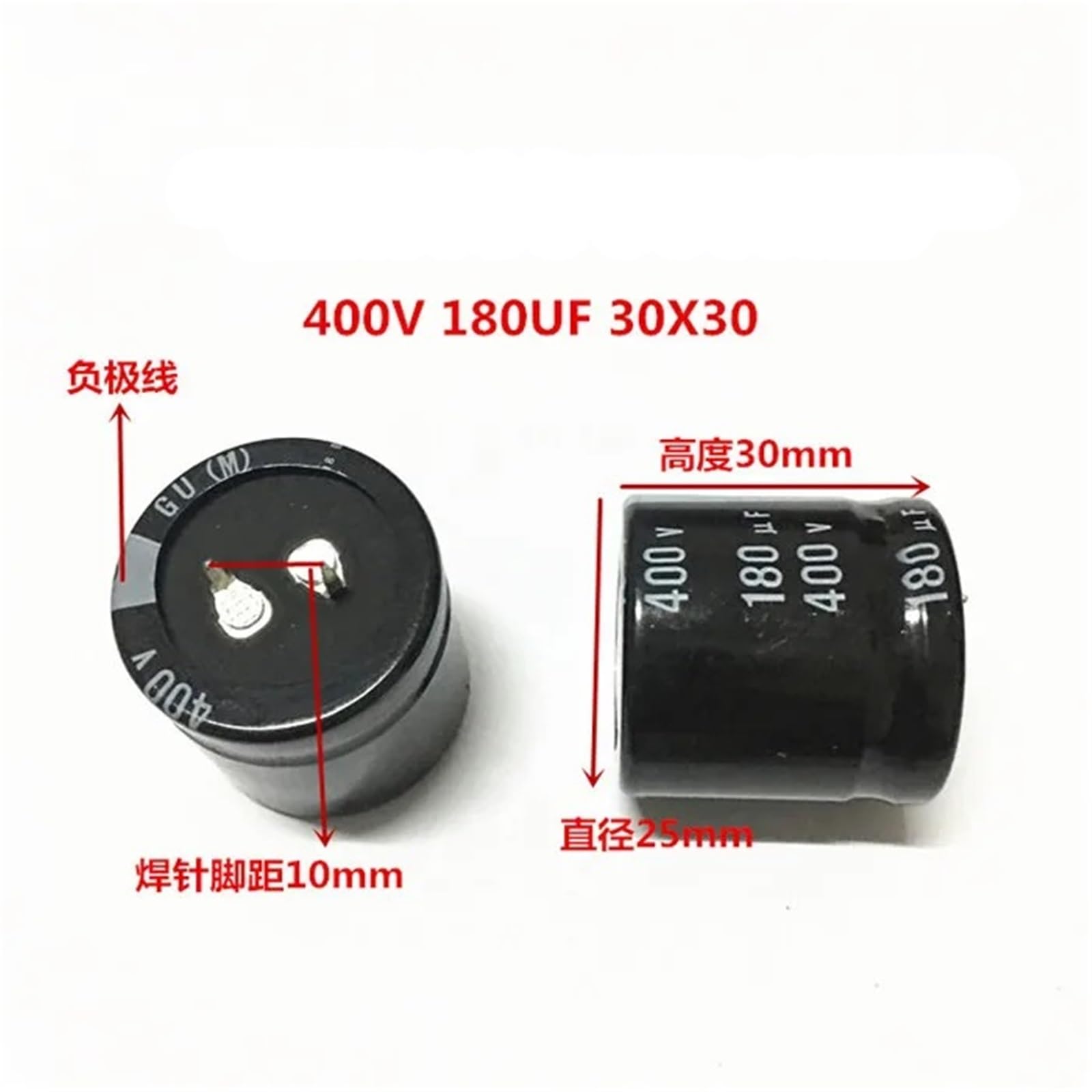 Kondensator z szybkozłączką 2 sztuk/10 sztuk 180uf 400 V 30 x 30 mm (2 sztuki)