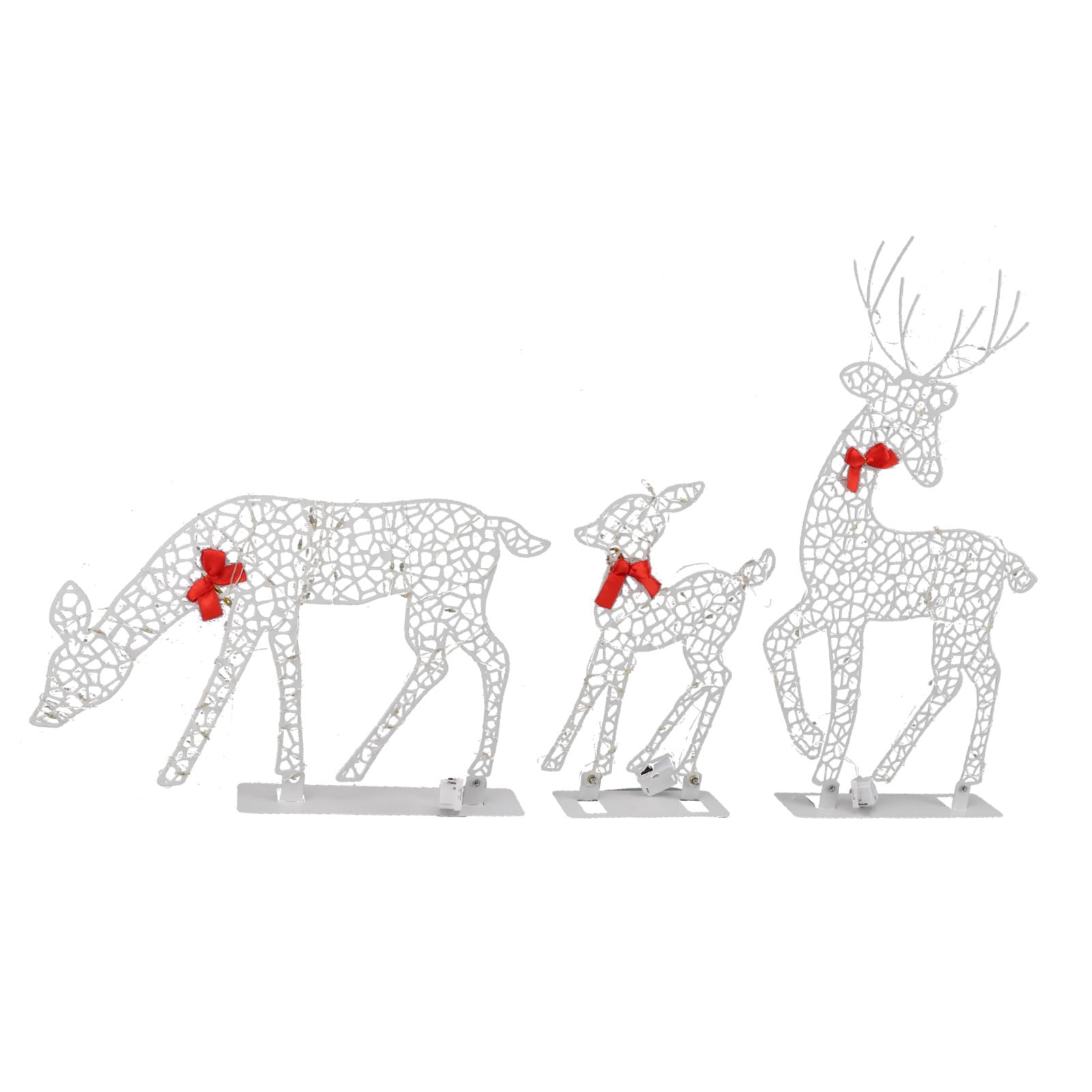 3 Stück beleuchtete Weihnachtsdekoration mit Hirsch, warmweißes Licht, Eisen-LED-Rentier-Familien-Set, Tischdekoration für drinnen und draußen (Leuchtender Hirsch ‑01)