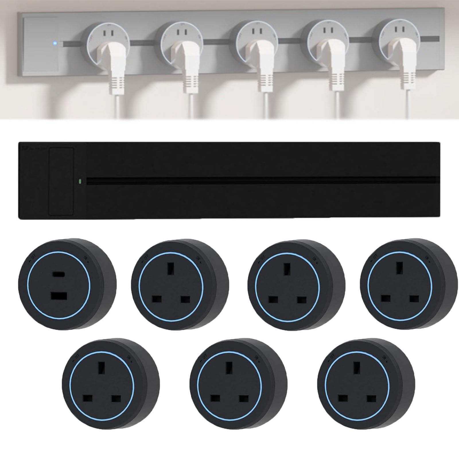 Power Track Socket, 8000W Wall-Mounted Slide Rail Wiring Board with 2500W Plug Adapters, Rotatable Movable Outlets, High Power for Kitchen Office Home(Black,100cm)