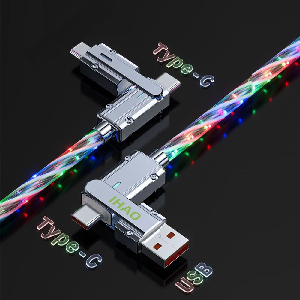 IHAO Multi Ports Charger Cable 4 Combinations in One Cable USBA/USBC to USB C Fast Charging Cord Lighted Up LED Flowing Compatible with Almost All Electric Device-39Inches Starry image 5
