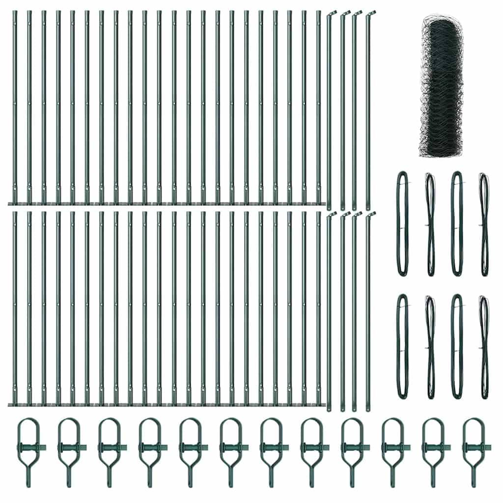 Fence Post Green 100 x 0.4 m Steel PVC Garden Fencing Set Weather Resistant Corrosion Proof 36mm Mesh Outdoor Security Barrier for Yard Terrace