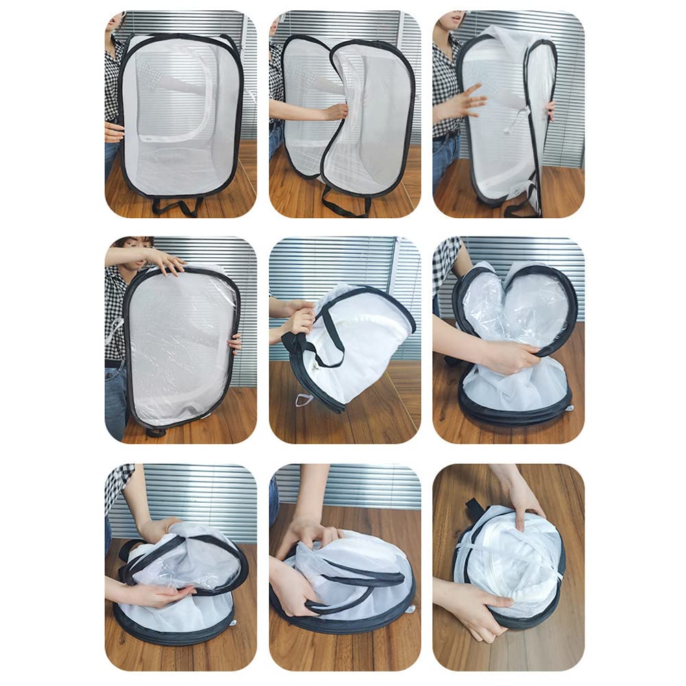 Gabbia per Farfalle Portatile In Mesh Pieghevole Habitat per Insetti Allevamento Piantine Bianco-nero
