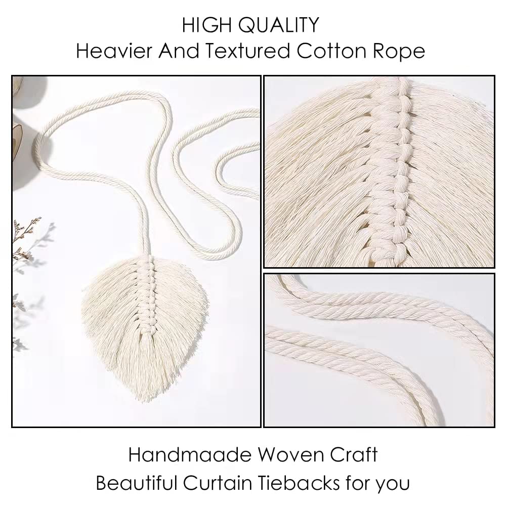 4 Embrasses Pour Rideaux Tricotées Main – 100 Cm – Coton Et Perles Bois – Style Bohème – Pour Voilage, Dentelle, Déco Maison/Bureau