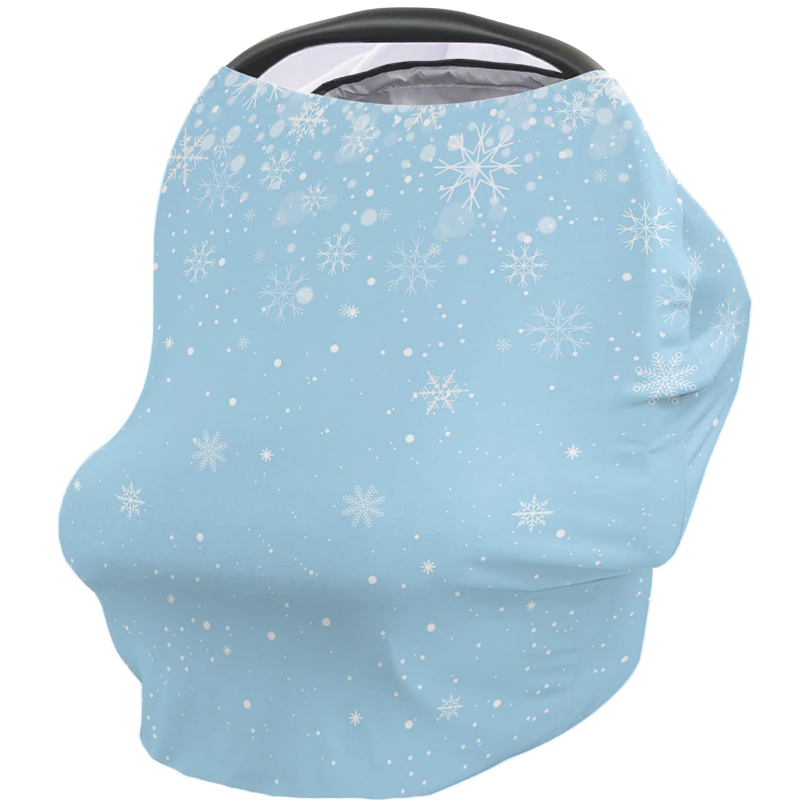 Nursing Cover for Breastfeeding Scarf, Merry Christmas Snowflake Snow Light Blue Baby Car Covers Super Soft Multi Use for Canopy Shopping Cart Cover Blanket Stroller Cover