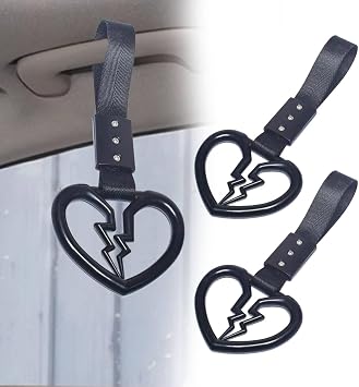 2 Pcs Broken Heart Shaped Car Handle Straps,Car Warning Hanging Ring,Handle Straps Drift Warning Loops, Universal For Car Suv Bus Black