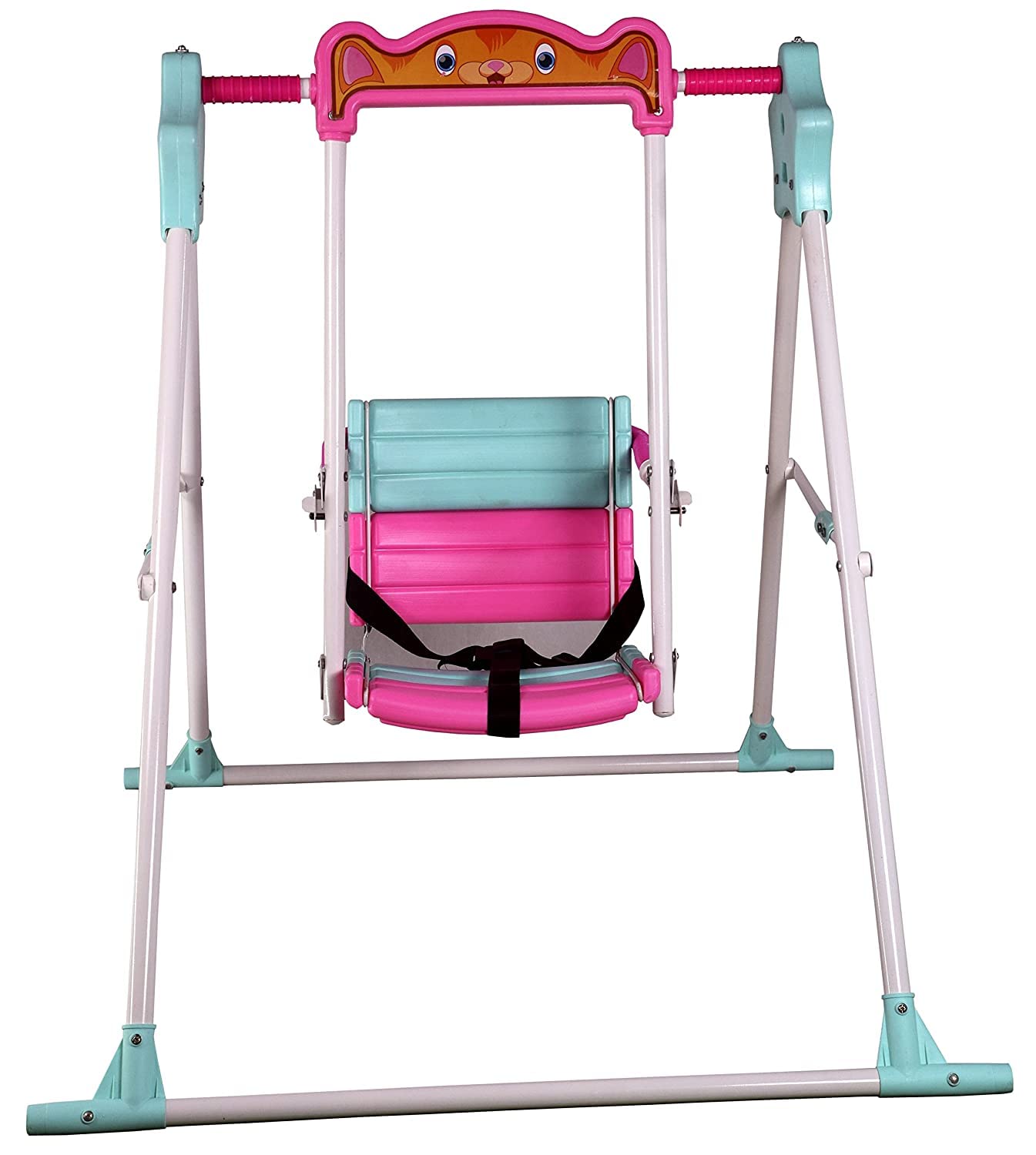 BabyGo Kids Swing for 1–5 Years | Heavy-Duty Metal Frame Baby Swing Seat with Safety Belt | Indoor & Outdoor Foldable Toddler Swing | 30kg Capacity | Easy DIY Installation – Blue & Pink 2
