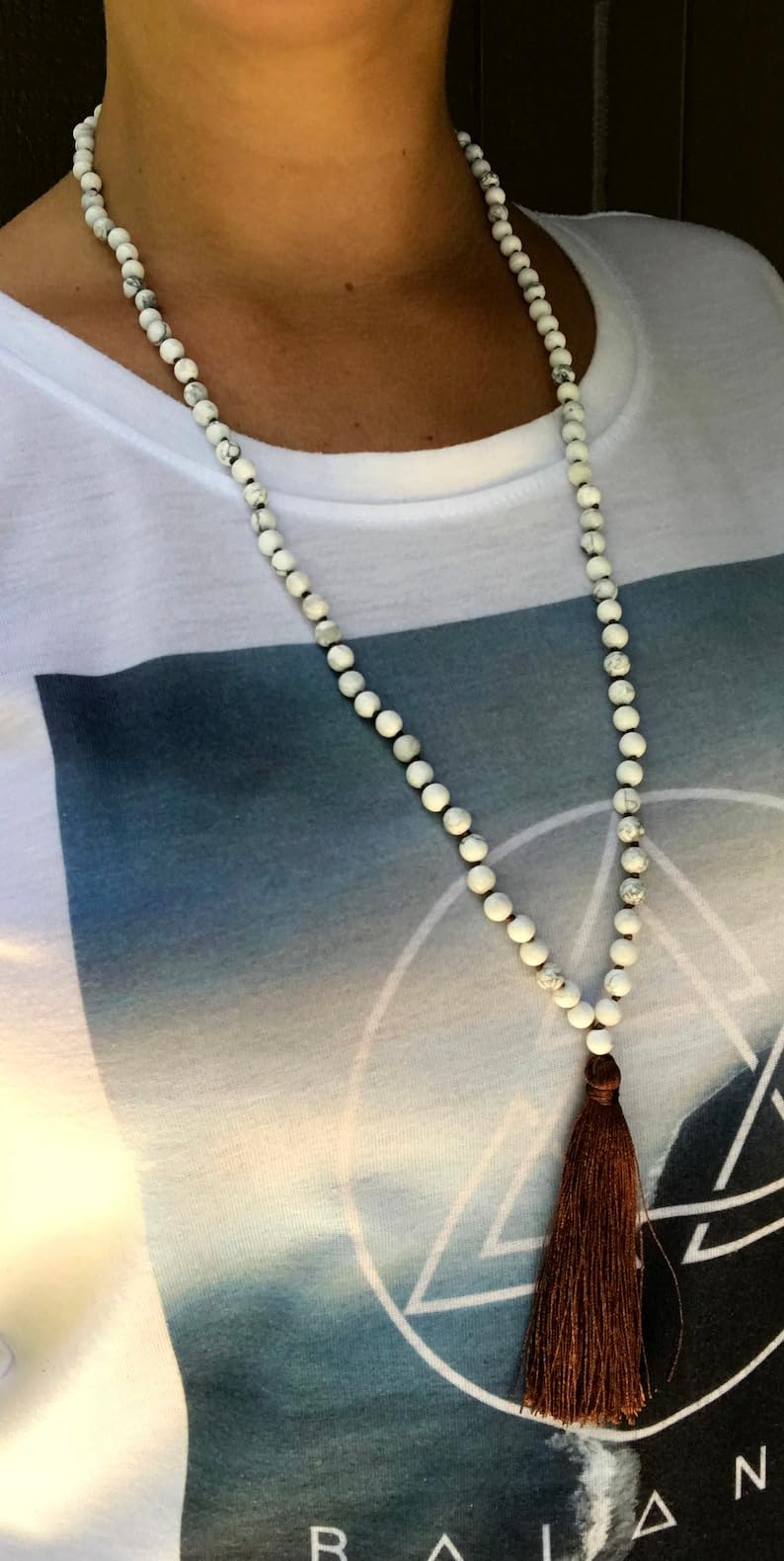Naturalne koraliki HOWLITE 6 mm 108 mala, duchowe, koraliki do medytacji, Reiki, Japa Mala, buddyjskie koraliki modlitewne, bransoletka do jogi, koraliki lecznicze