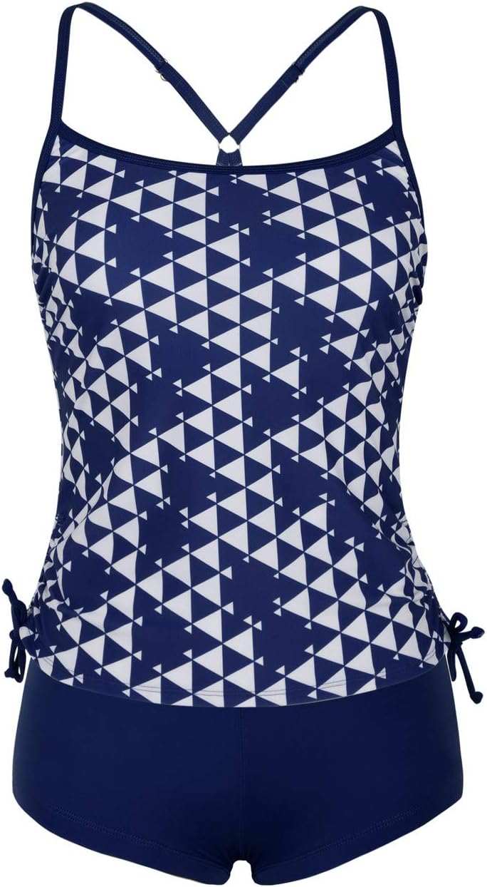 ninovino Women's Two Piece Swimming Suits Geo Printed Racerback Tankini Swimwear with Boyshort Navy-L