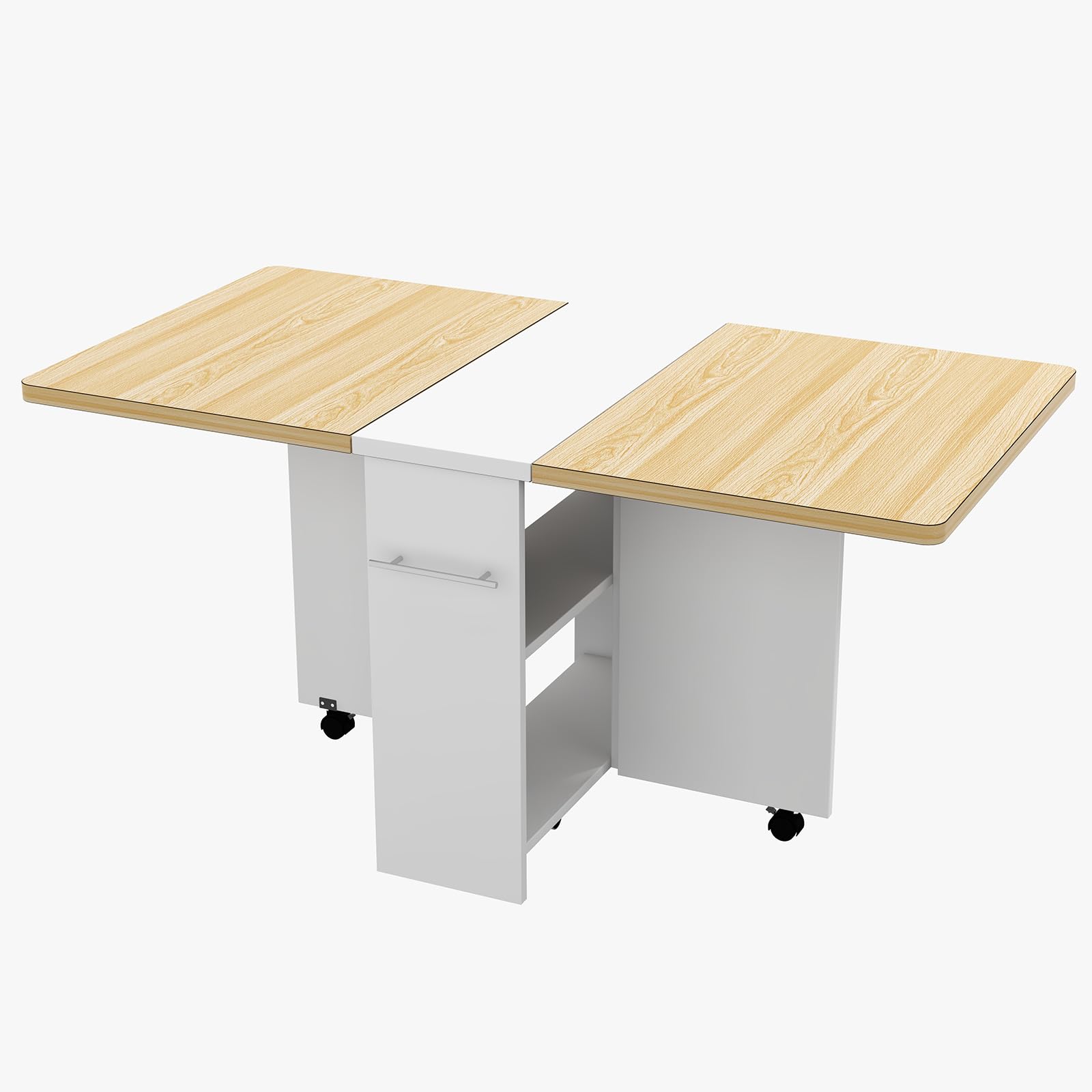 Table de salle à manger pliante blanche avec 2 étagères