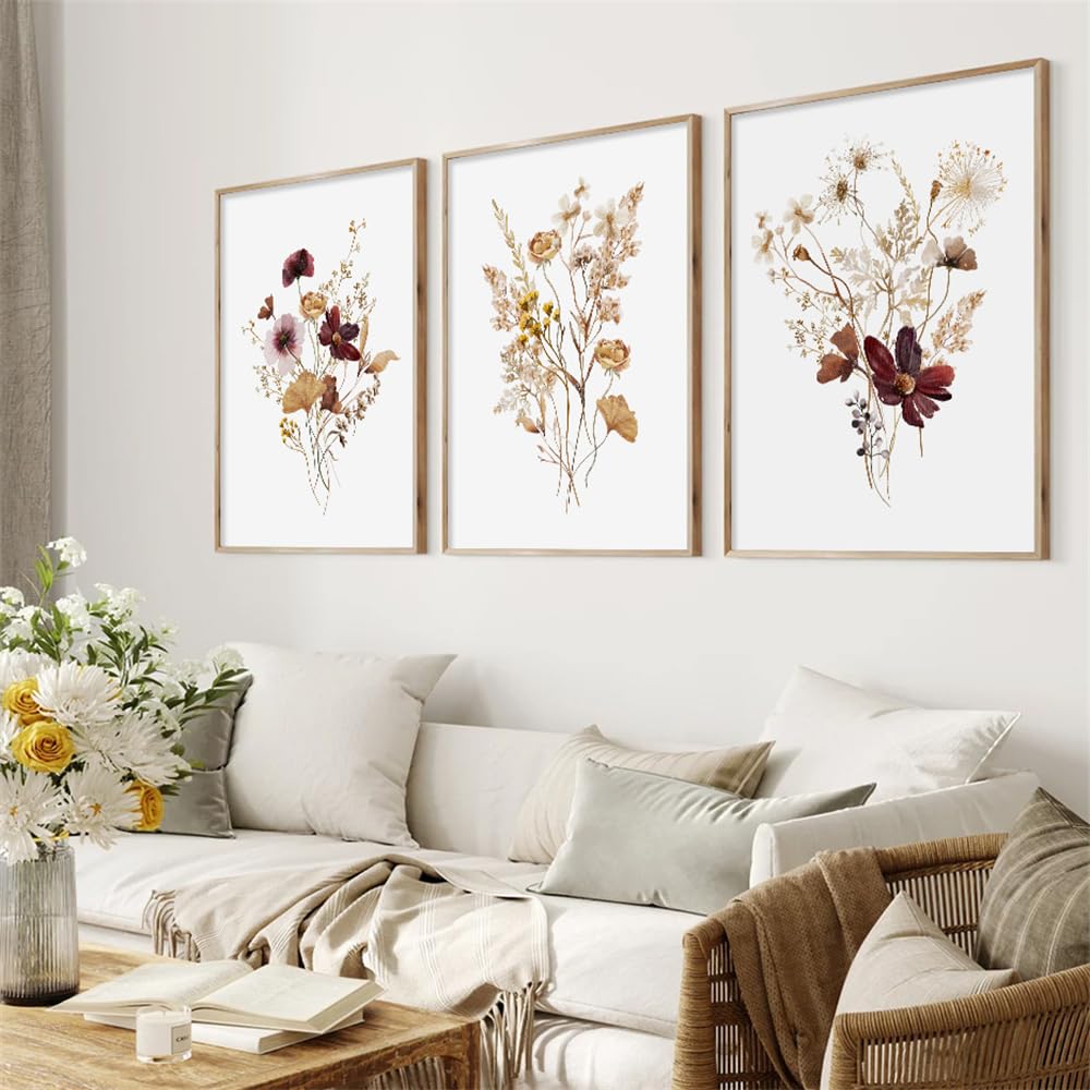 WBYZAC Botanical Posters-Abstract Wildflower Watercolor Botanical Poster Boho Wall Art Canvas Painting Print Pictures Modern Living Room Interior Home Decor-60 * 80cm*3PCS (No Frame)