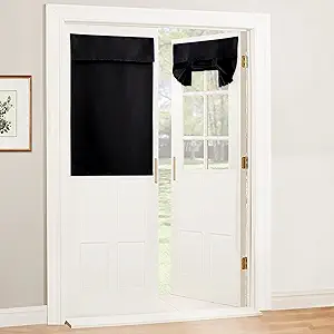 RYB Home Blackout Tricia Window Door Curtain - Thermal Insulated Light Block Energy Efficient French Door Curtain/Blind Tie up Shades, 34 x 40 inches, Black, 1 Panel