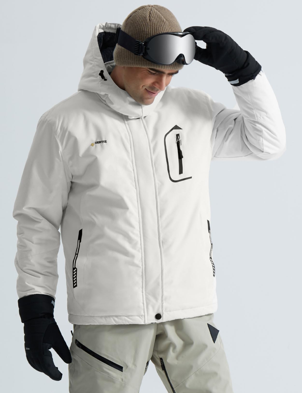 GEMYSE Uomo Giacca da Sci impermeabile montagna Giacche Pile invernale antivento Cappotto con Cappuccio